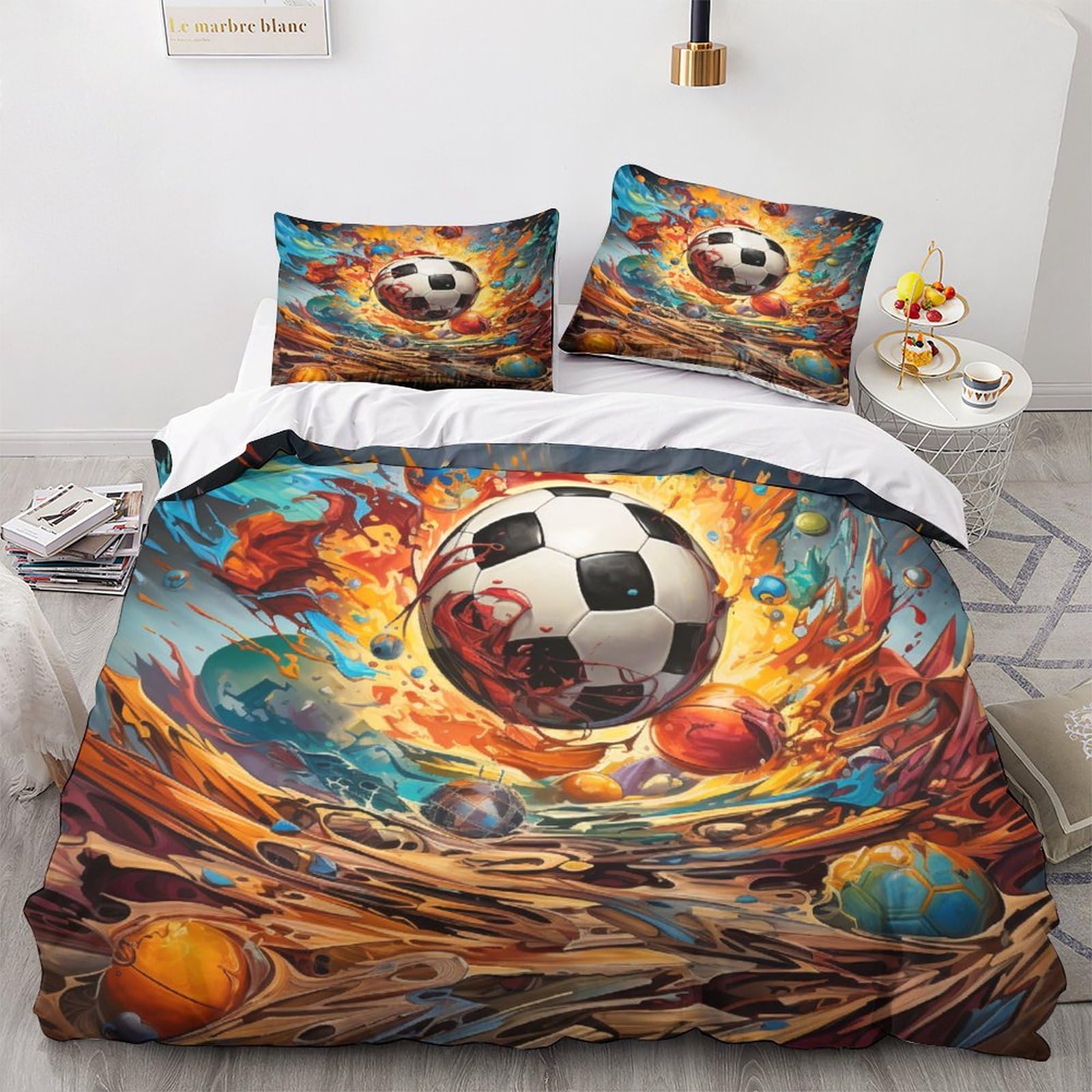 Housse de couette football 3 pièces 220x240 cm avec 2 taies d'oreiller pour lit King