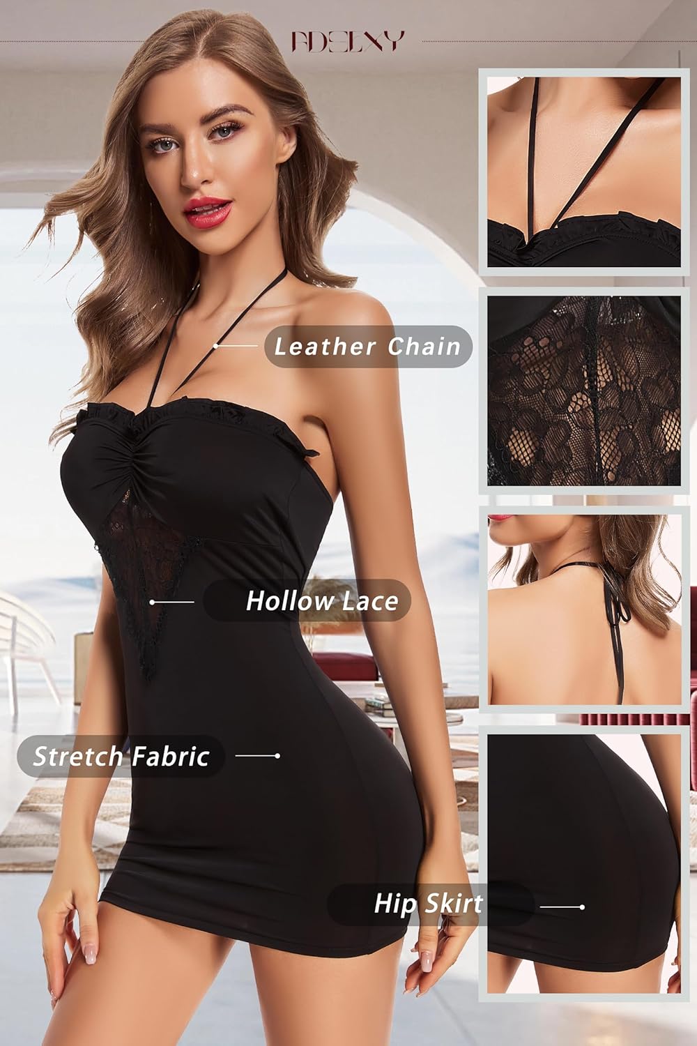 ADSXEY Chemises Lingerie For Women Sexy Babydoll Nightgown Halter Nightwear Mini Teddy Dress Naughty Sleepwear - Image 6