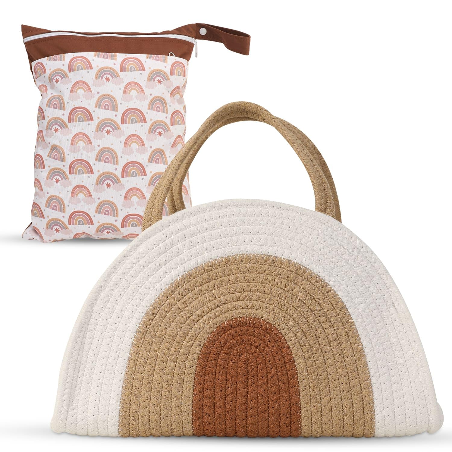 Diaper Caddy Organizer Wet Bag - Cotton Rope Diaper Caddy Basket - Diaper Bag Organizing Pouches - Gift