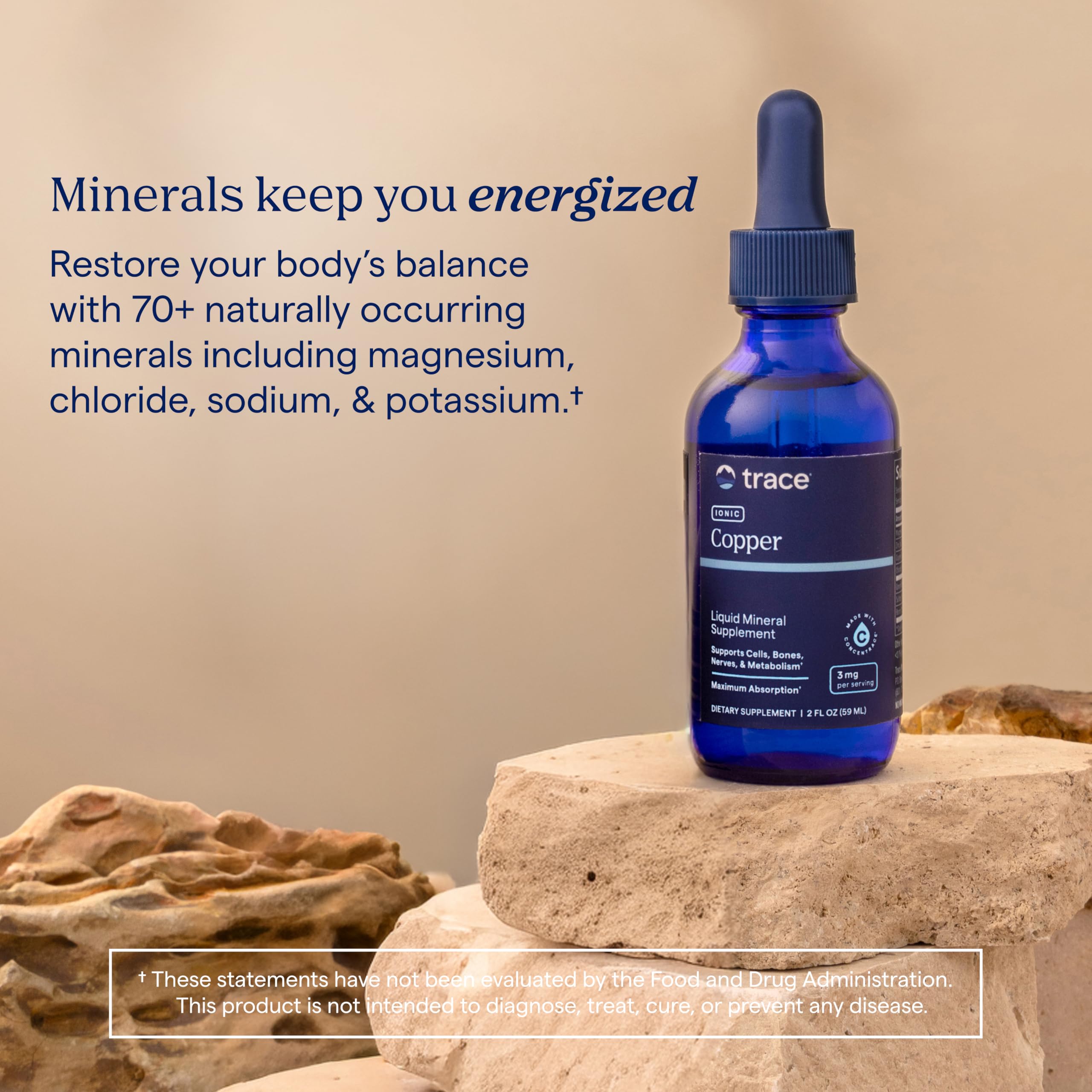 Trace Minerals | Flüssiges ionisches Kupfer 3 mg Nahrungsergänzungsmittel | Antioxidatives Enzym Superoxid-Dismutase | Unterstützt die Blutgesundheit, Nerven und Stoffwechsel 59ml, 48 Portionen