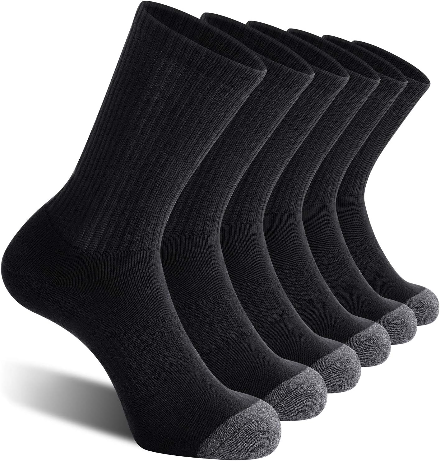 CS CELERSPORT Men's Cotton Crew Socks Non-Binding Breathable Full Cushioned Athletic Boot Socks for Work Hiking 6 Pack