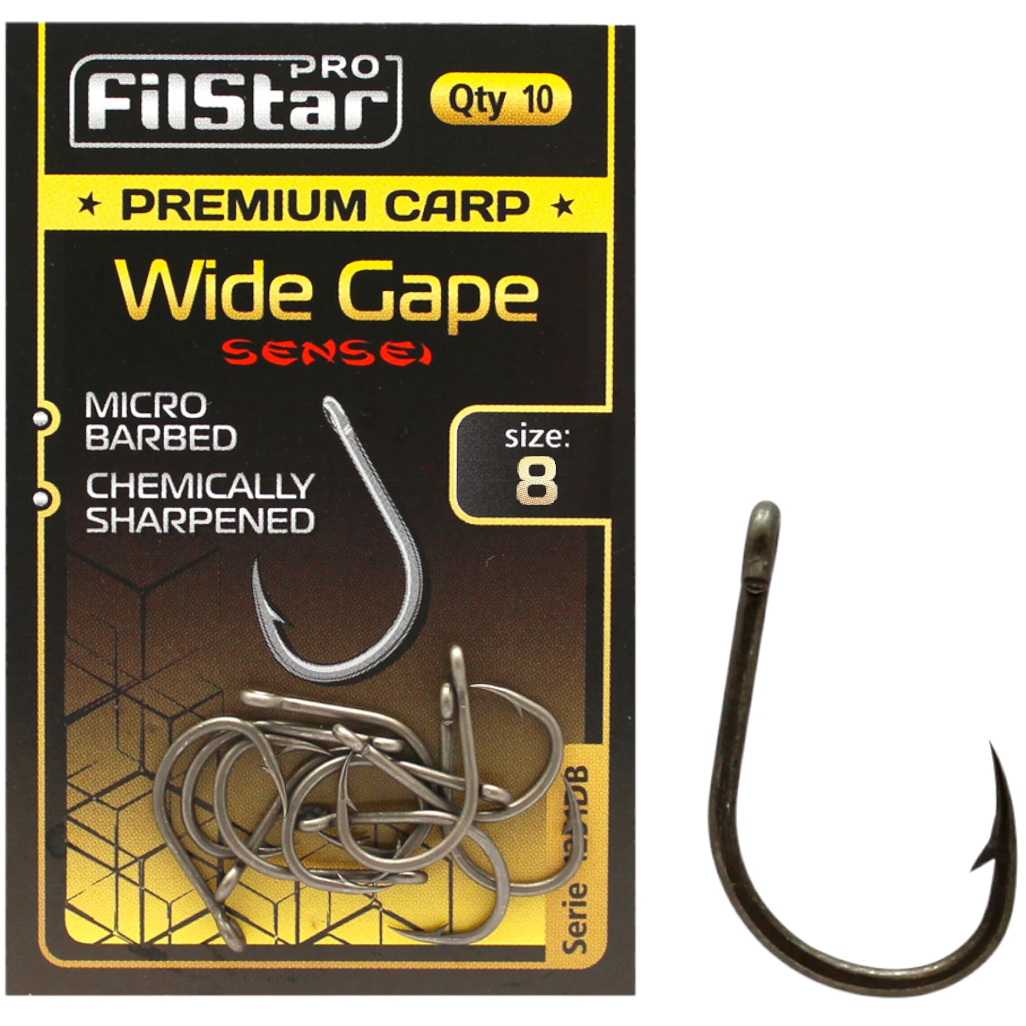 PRO Filstar PRO FILSTAR 10 Piece Fishing Hook Set including Wide Gape Size 8, Hooks for Carp Fishing