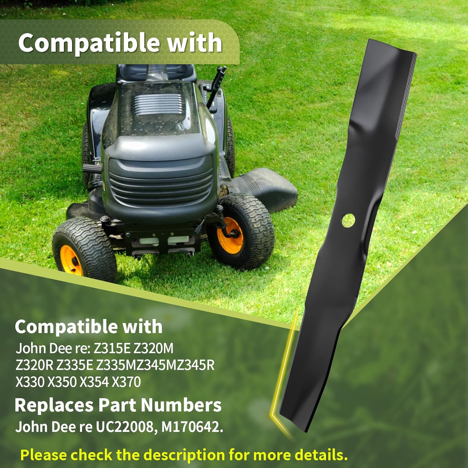 Keycci UC22008 Mower Blade Fits for John Dee re Z315E Z320M Z320R Z335E Z335M Z345M, UC22008 Lawn Mower Blade Compatible with John Dee re 42" Mower Deck, Replaces M170642, 2 Pack