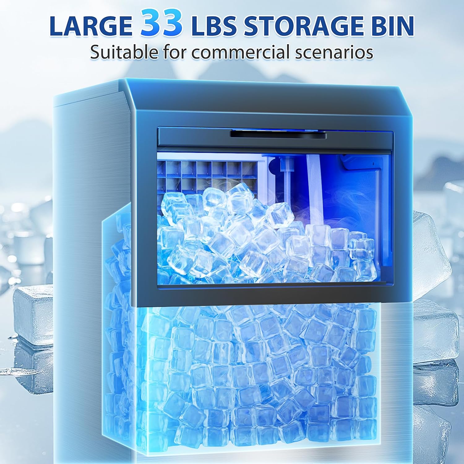 Commercial Ice Maker 120 Lbs/24H, Large Ice Making Machine with 33 Lbs Storage bin, Freestanding 11-20 Min and 45 Cubes/Cycle Industrial Ice Maker for Bar, Home, Restaurant, Coffee Shop