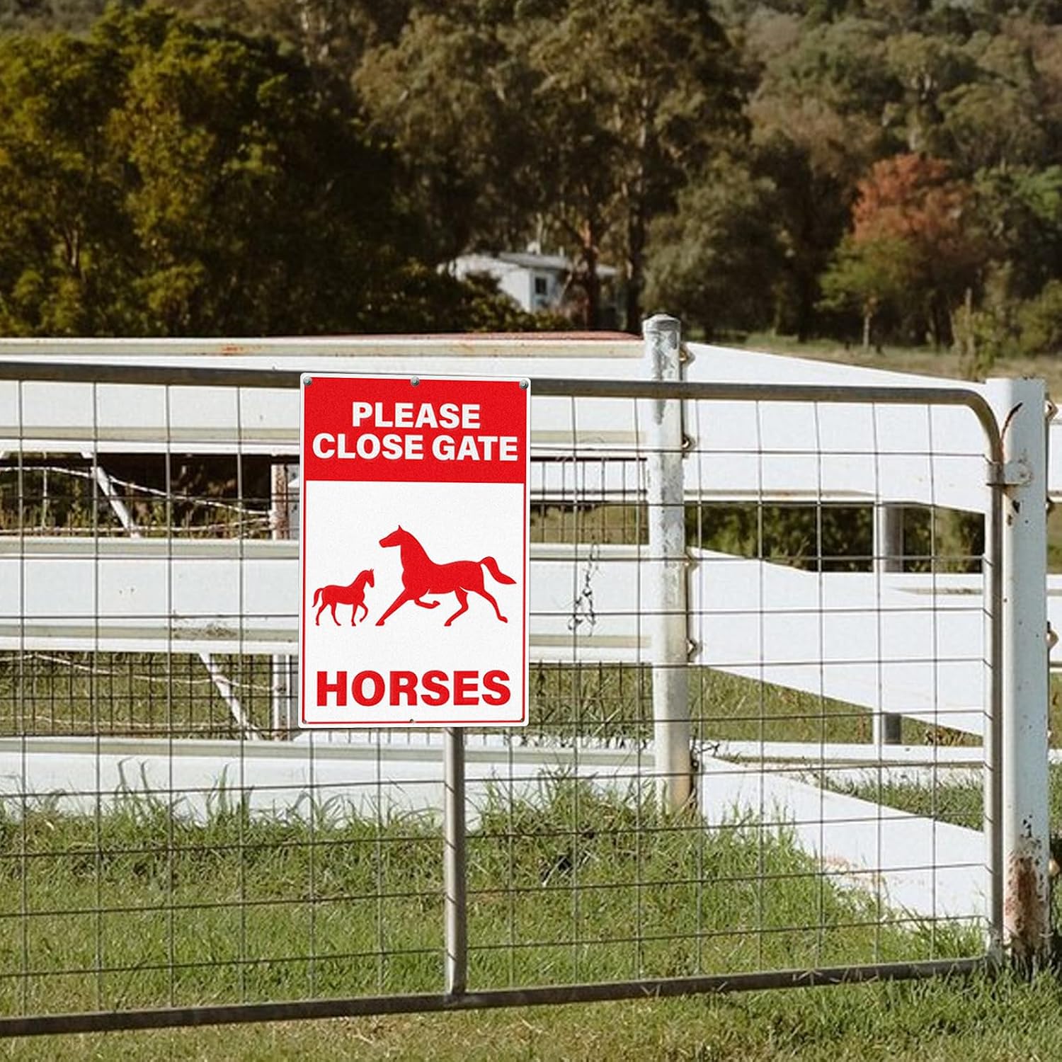 Please Close Gate Horses Sign 18 × 12 Inches Rust-Free Aluminum Waterproof UV Protected Durable Safety Sign for Farm Ranch Pasture Home