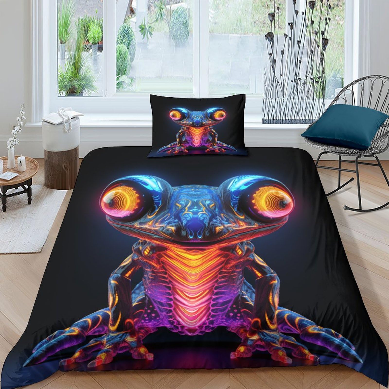 Housses de couettes respirantes en microfibre douce parure lit simple imprimé 3D amphibien