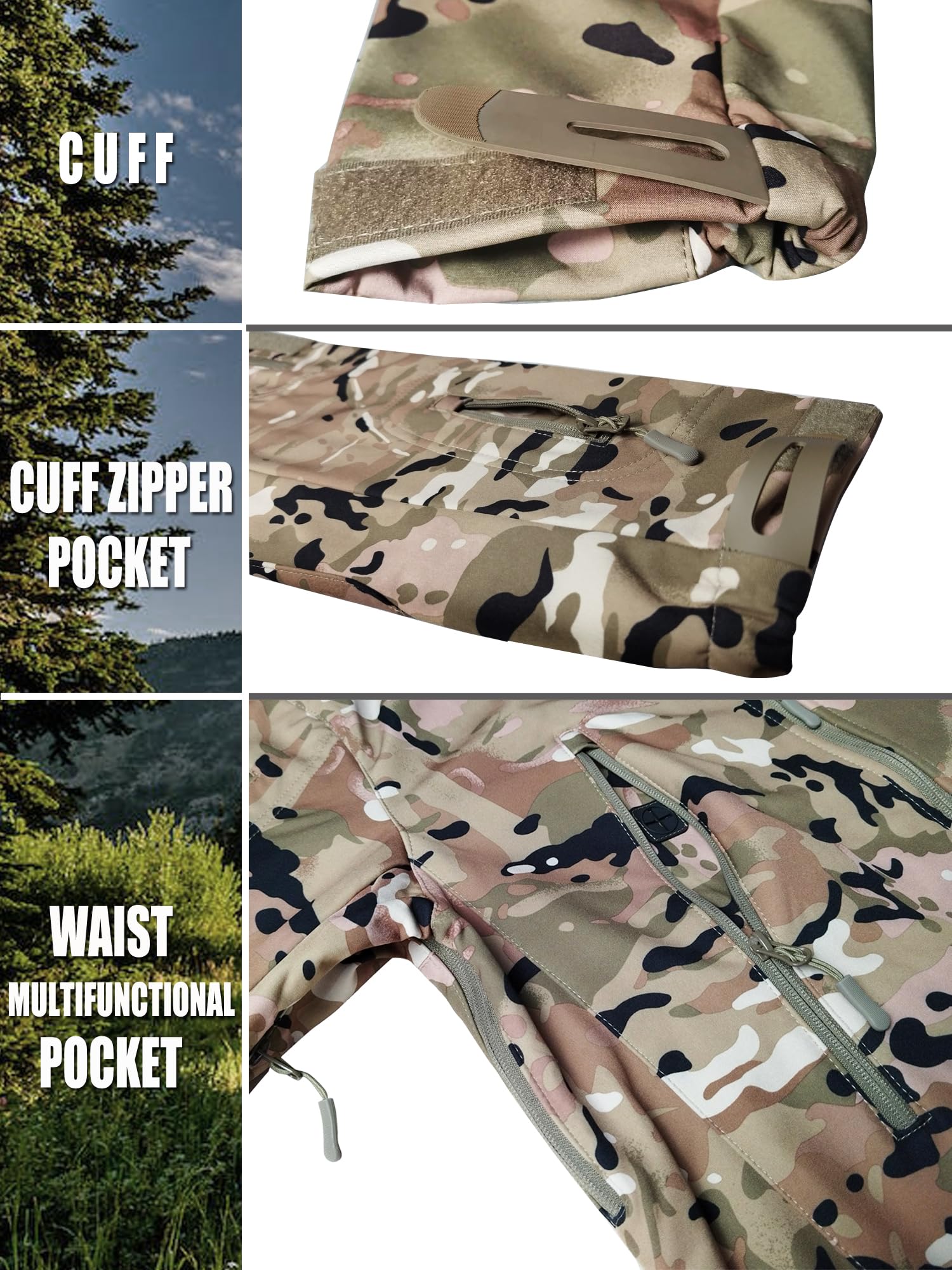 Kelmon Uomo Tattico Softshell Giacca Multifunzionale Outdoor Camouflage Militare Pile Fodera Impermeabile Antivento Calda Cappuccio Cappotto