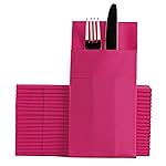 Fuchsia Dinner Napkins Cloth Like with Built-in Flatware Pocket, Linen-Feel Absorbent Disposable Paper Hand Napkins for Kitchen, Bathroom, Parties, Weddings, Dinners or Events, 1/8 Fold, Pack of 50