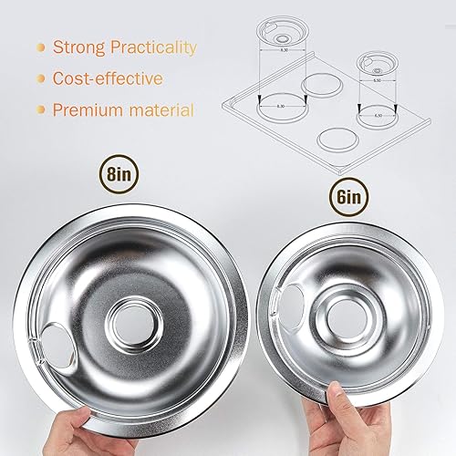 Miniatura 5 de Juego de 4 bandejas de goteo para quemador de estufa WB31T10011 y WB31T10010 cromadas para rango eléctrico GE Hotpoint, incluye 2 unidades para 8