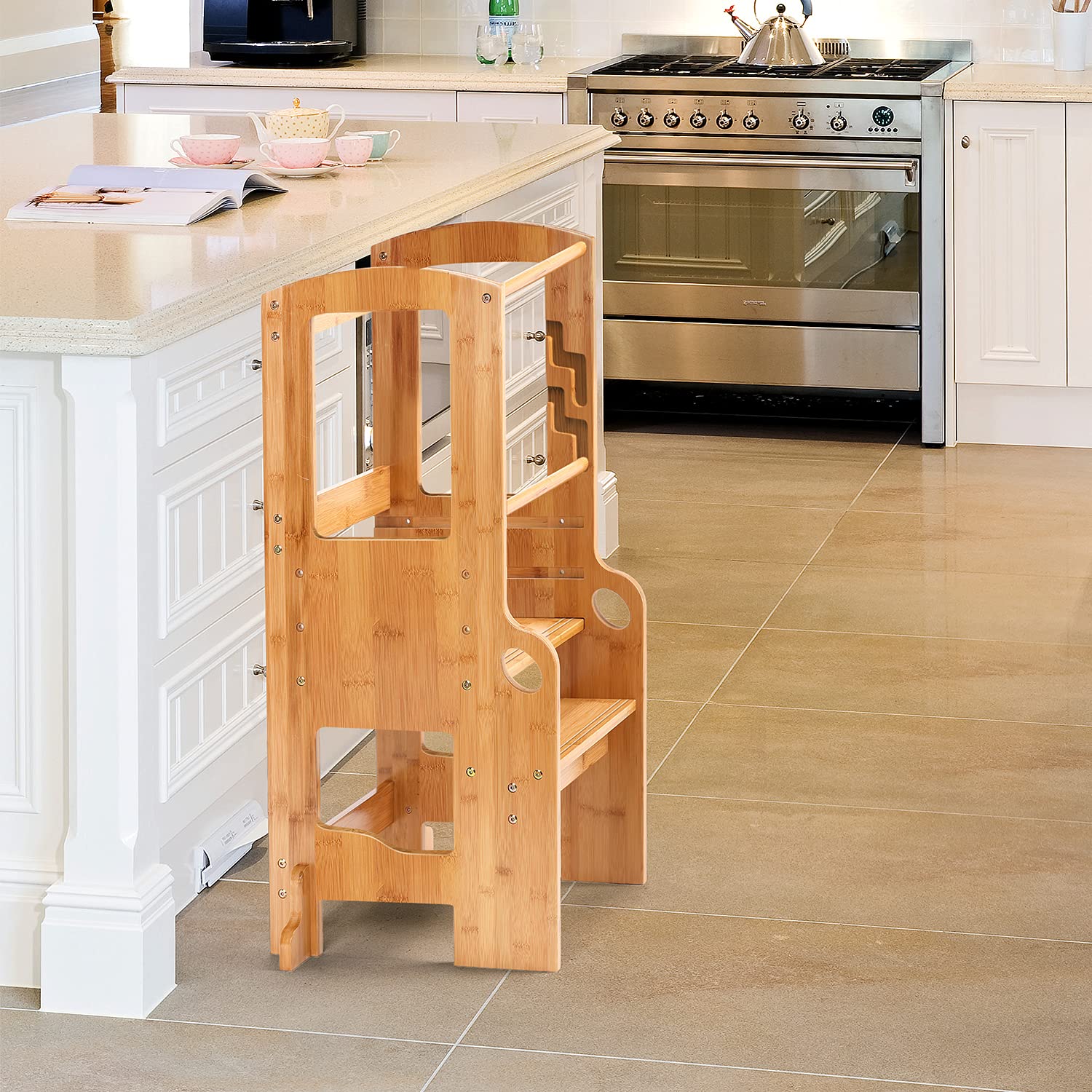 UNICOO Height Adjustable Bamboo Step Stool for Toddlers | Toddler Step Ladder | Kitchen & Bathroom Helper Tower | Safe & Sturdy Standing Tower for Kids (Nature - M3) 5 UNICOO Height Adjustable Bamboo Step Stool for Toddlers | Toddler Step Ladder | Kitchen & Bathroom Helper Tower | Safe & Sturdy Standing Tower for Kids (Nature - M3) - Image 3