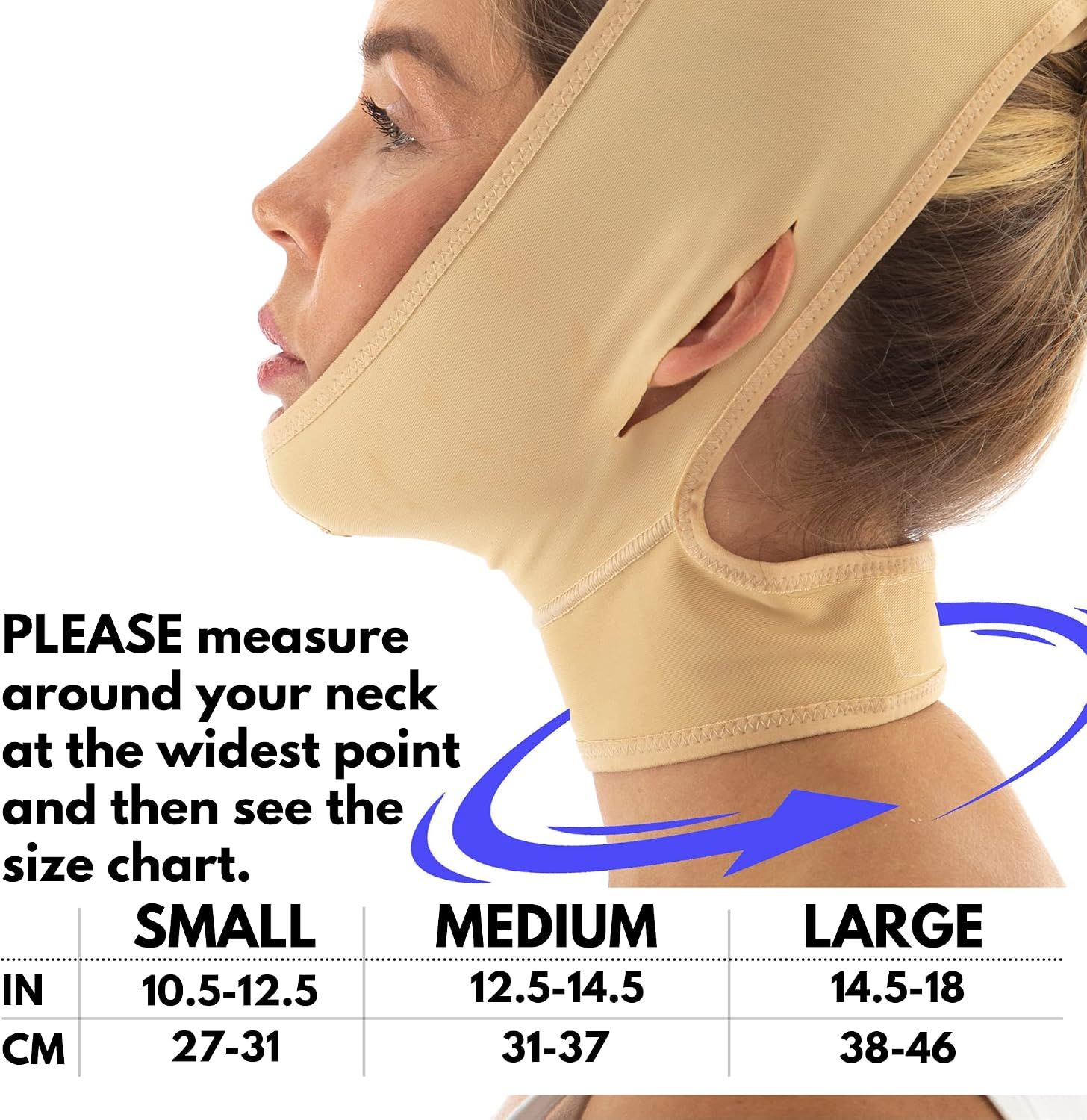 Post Surgery Neck and Chin Compression Garment Wrap Bandage, Face Slimmer, Jowl Tightening, Neck Coverage, Chin Lifting Strap (Medium (Pack of 1))