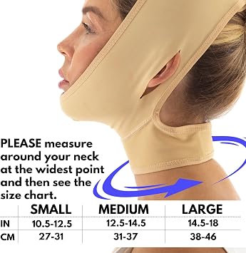 Post Surgery Neck and Chin Compression Garment Wrap Bandage, Face Slimmer, Jowl Tightening, Neck Coverage, Chin Lifting Strap (Medium (Pack of 1))