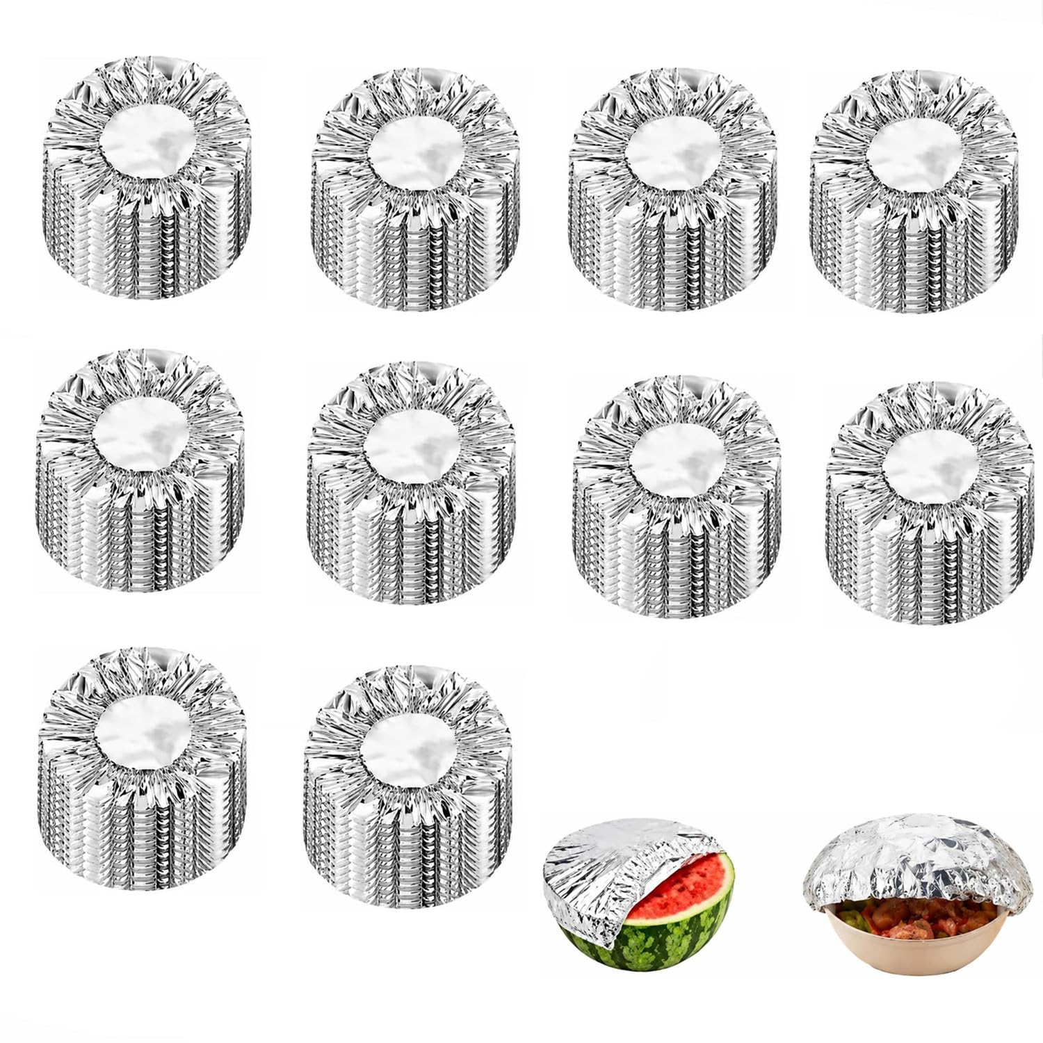 100pc Aluminium Foil Covers For Food, Reusable Aluminium Foil Food Covers, Stretchy, Universal Kitchen Heat Shield Lids For Bowls Plates Storage Containers (100PCS)