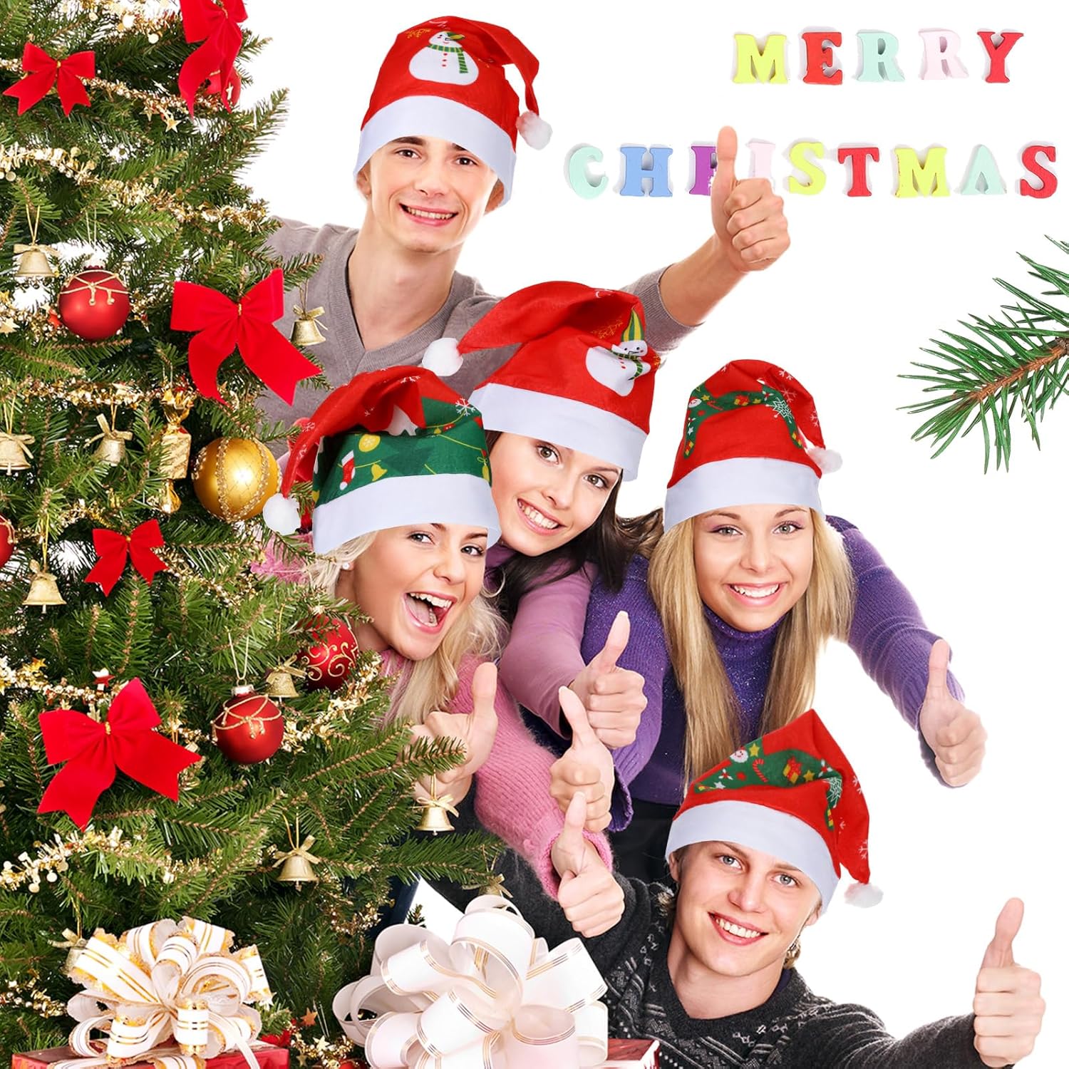 Suhine 16 Pcs Christmas Hat Bulk Santa Father Hats Xmas Non Woven for Christmas Adult for Christmas Holiday Favors and Party Supplies