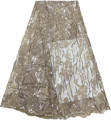 Miniatura 9 de Tngan Tela de encaje de lentejuelas elegante bordado floral africano encaje purpurina nigeriana tul red para coser vestido de novia, 5 yardas, azul