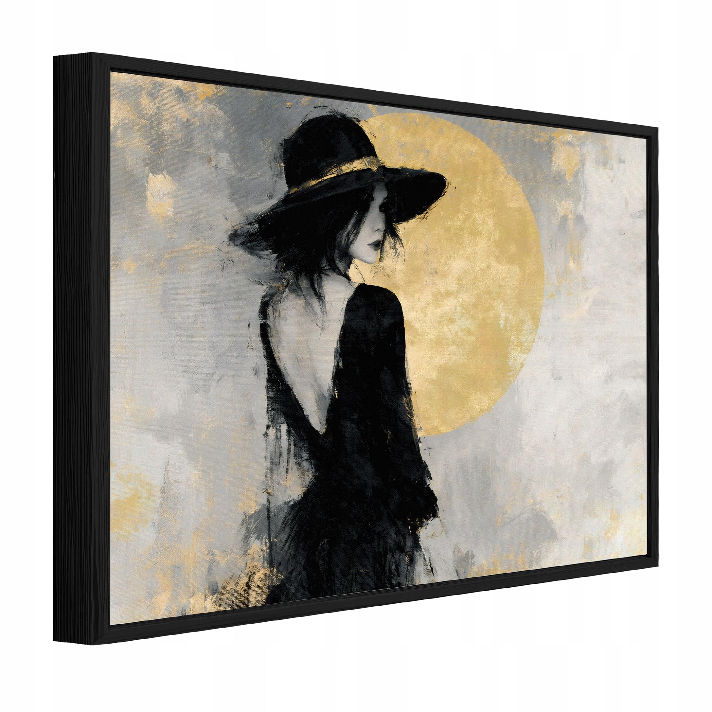 Wallarena Woman, Golden - Canvas Pictures With Frame - Woman Golden 40 X 30 Cm