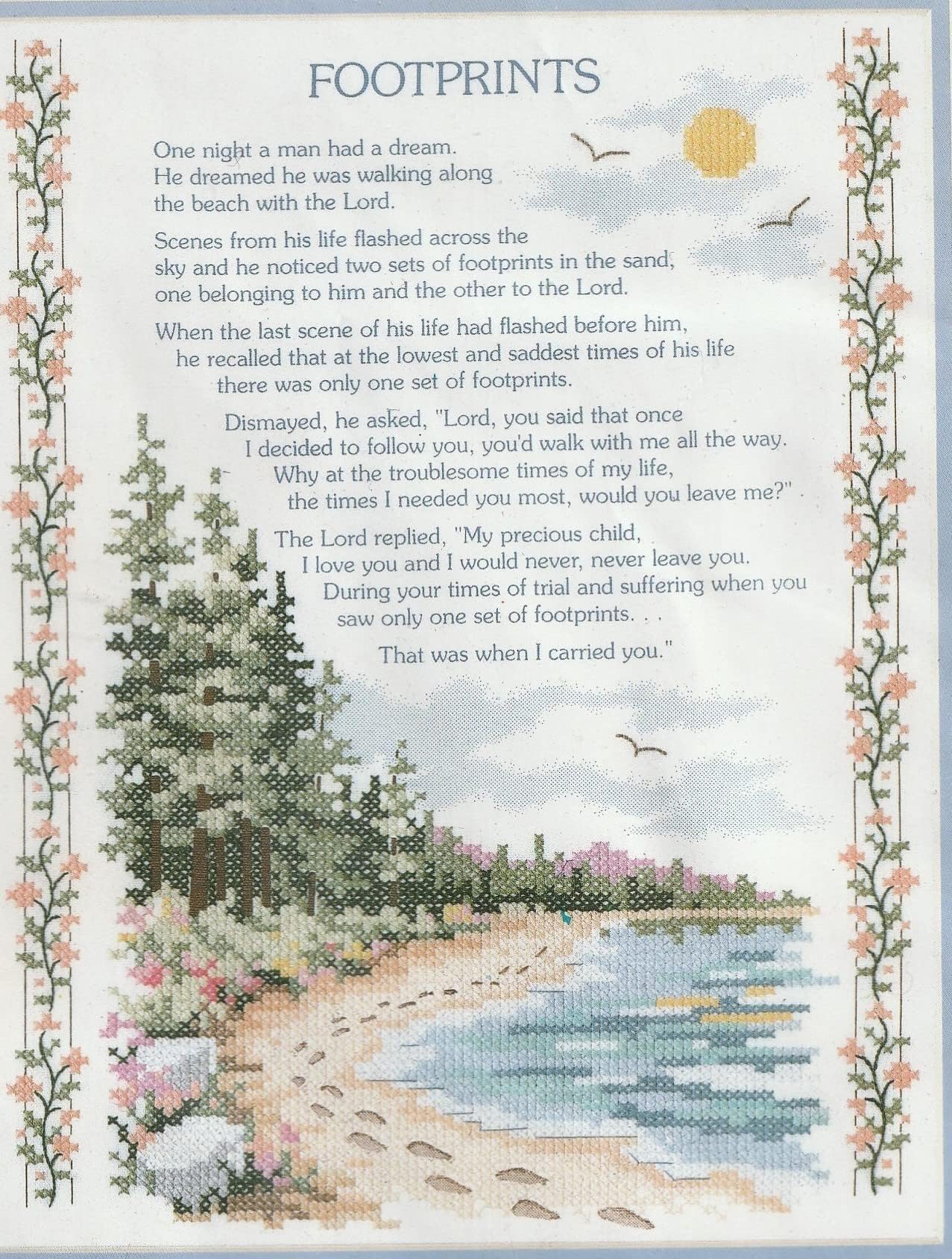 Footprints Stamped Cross Stitch Kit-11" X 11"