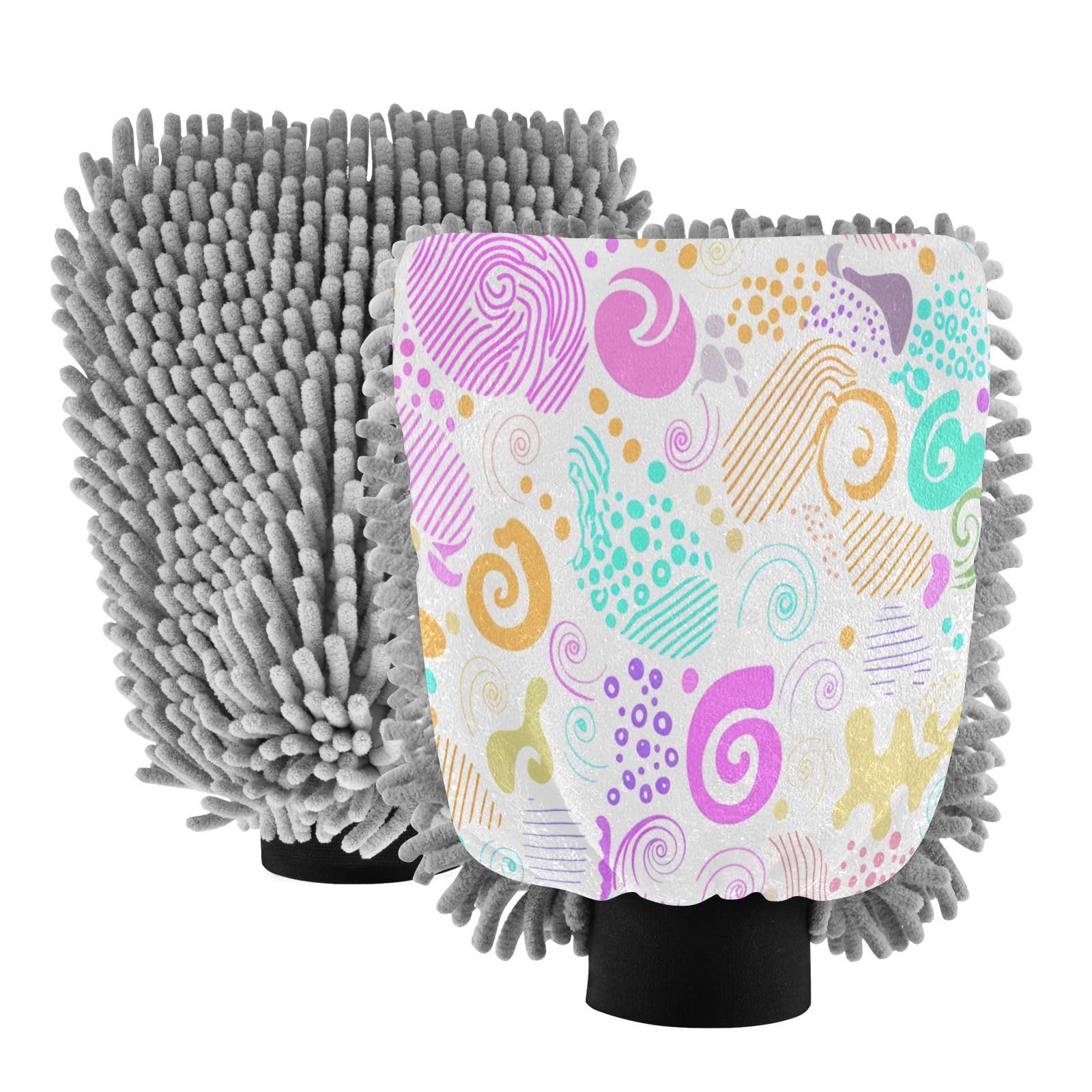 STAYTOP Interesting Colorful Vortex Car Wash Mitt Microfiber, 2Pcs Scratch Free Lint-Free, Premium Chenille Microfiber Mitt Car Wash Brush-M