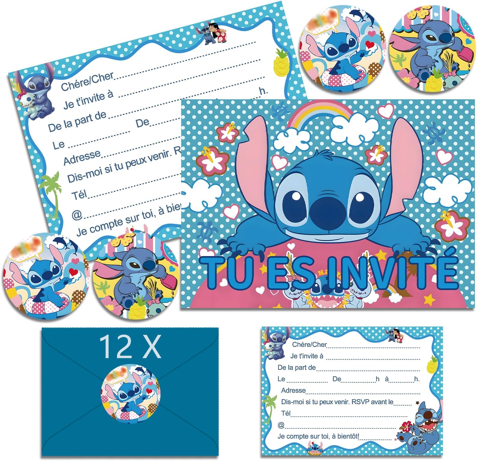YLAB Lot De 12 Invitations D'anniversaire Pour Enfants Avec