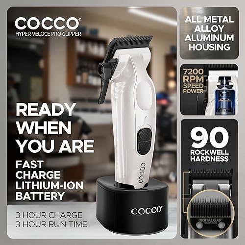 Miniatura 3 de Cocco Veloce Pro Clipper, Digital Gap Ambassador Graphene Taper Blade Profesional Clipper, Motor BLDC de alto par, totalmente metálico, inalámbrico,