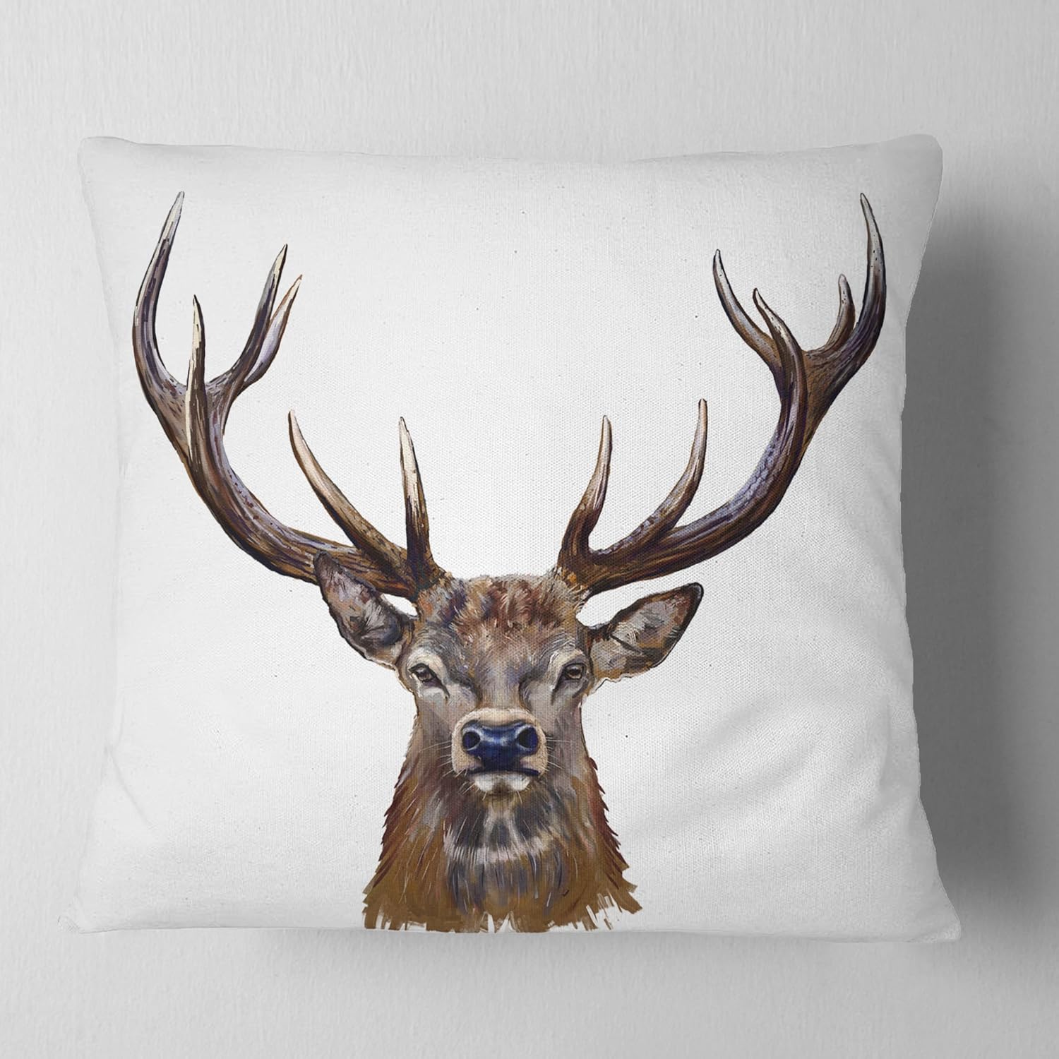 Designart CU6209-18-18 Deer Head in Front Illustration' Animal Throw Cushion Pillow Cover for Living Room, Sofa, 18 in. x 18 in, High Quality Pillow Insert + Cushion Cover Printed on Both Side