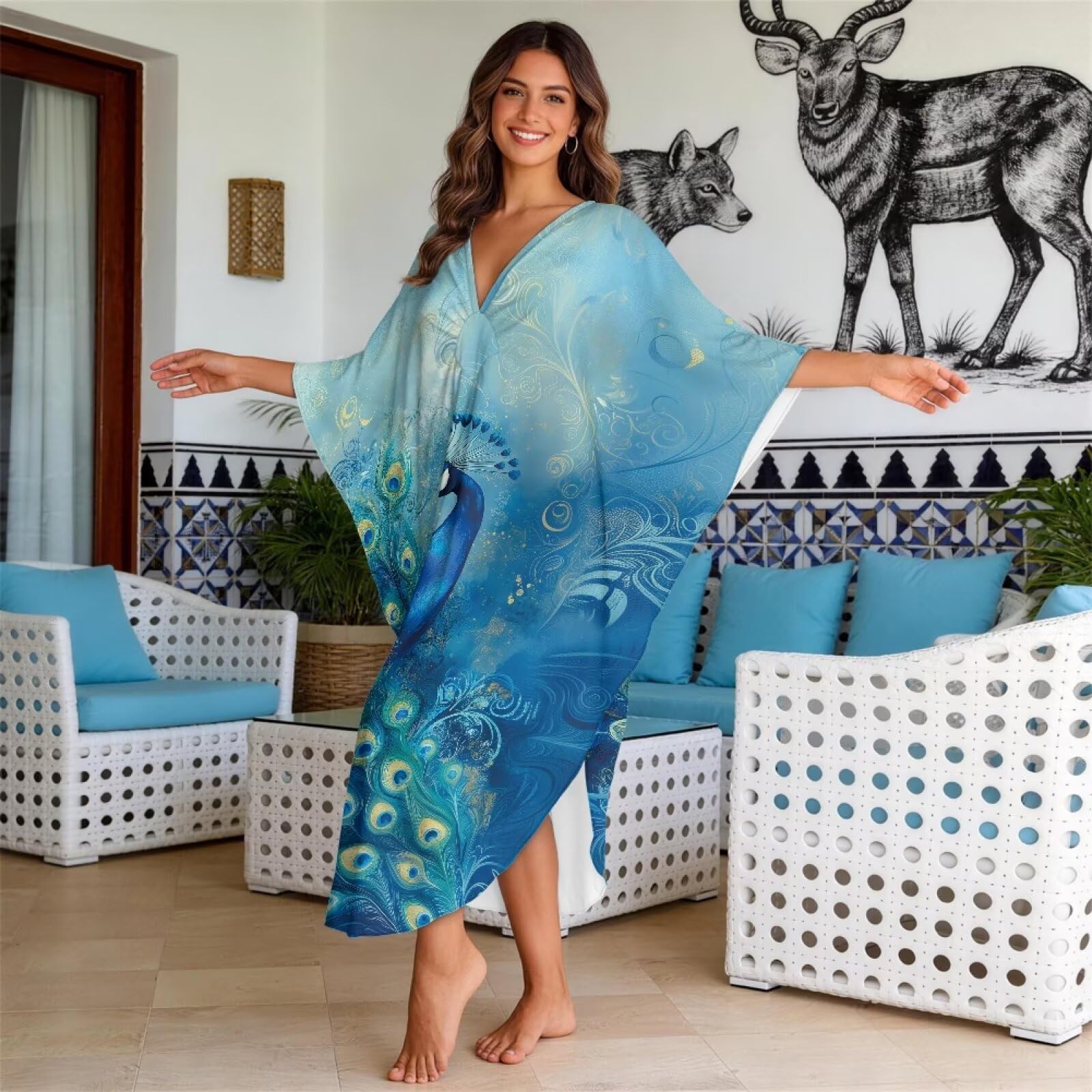Xoenoiee Damskie sukienki kaftan plus size strój kąpielowy okrycie nietoperza rękaw letni strój kąpielowy kaftan okrycie plażowe