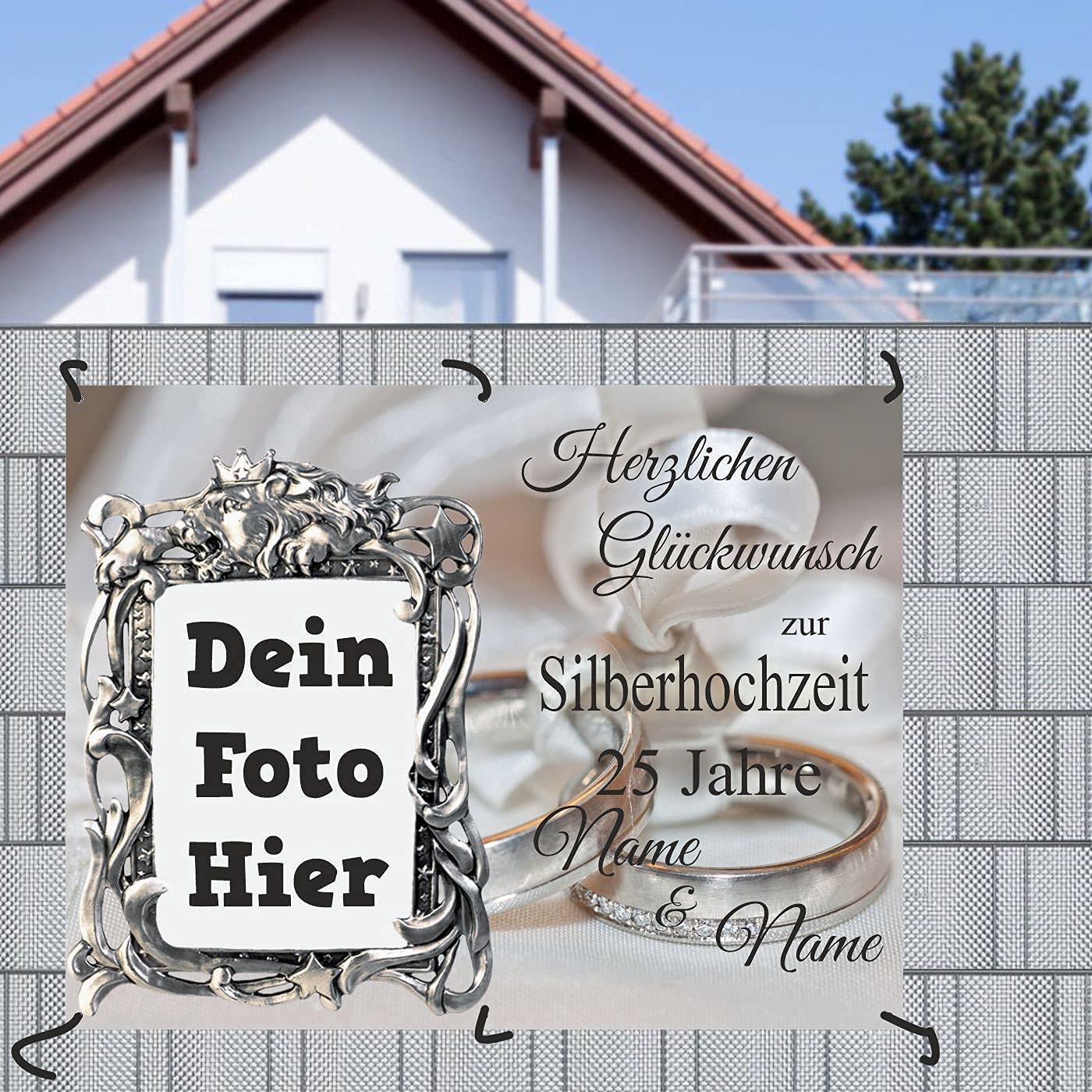Hochzeitsbanner 130 x 100 cm mit Deinem Foto und Text