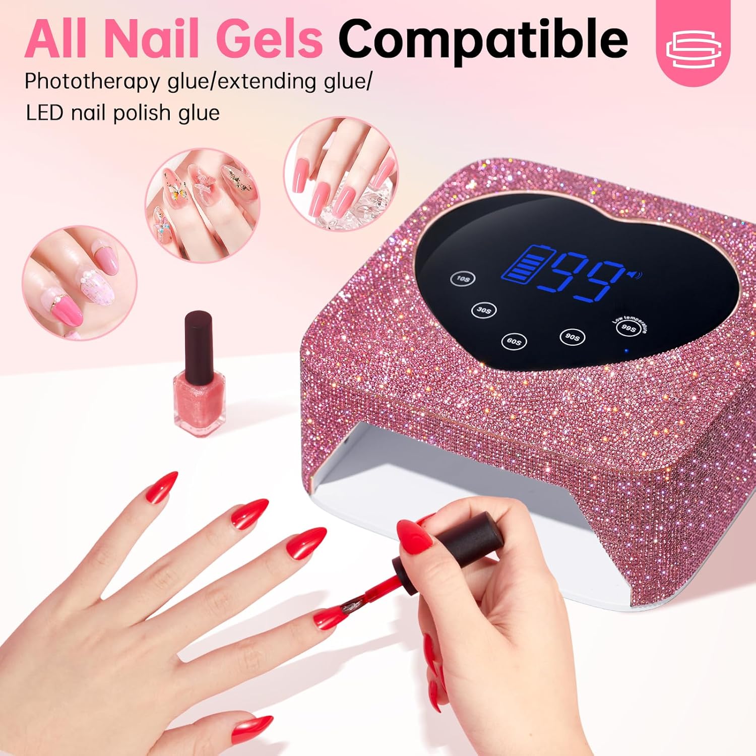UV LED Nail Lamp 72W Rechargeable Sparkly Wireless Nail Dryer&Rechargeable 35000RPM Nail Drill&Rechargeable Nail Dust Collector for Salon Home