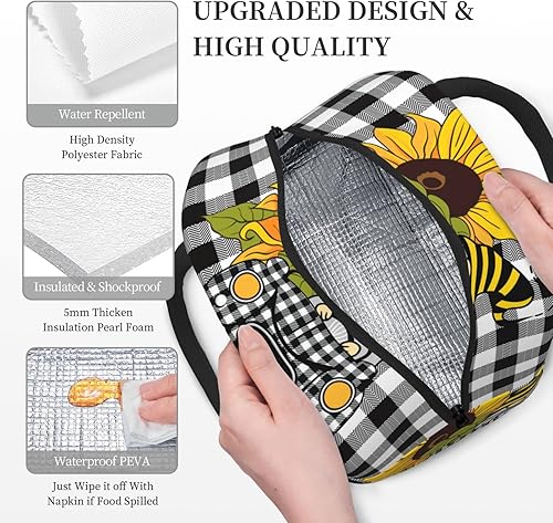 Miniatura 5 de Oplp Divertida bolsa de almuerzo de gnomo de verano con diseño de gnomo de conducir y girasol, bolsa de almuerzo reutilizable para preparación de