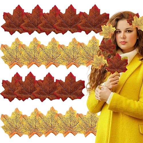 20 Pcs Thanksgiving Day Maple Leaf Hair Clips Maple-shaped Gold