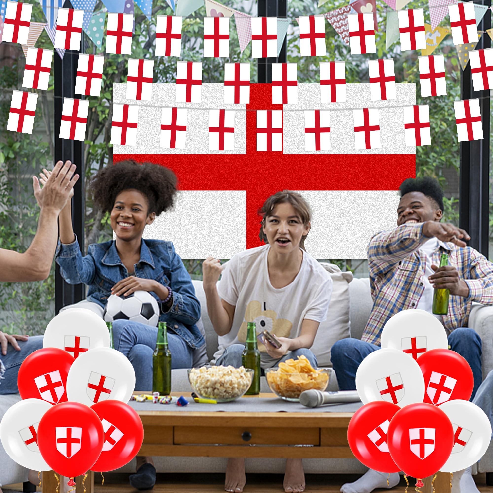 England St Georges Flag Bunting Decorations Balloons for St. George's Day Decoration Womens Euro Football Decorations Large St George's Cross Flags Garden Street Bar Party Decoration - Image 4