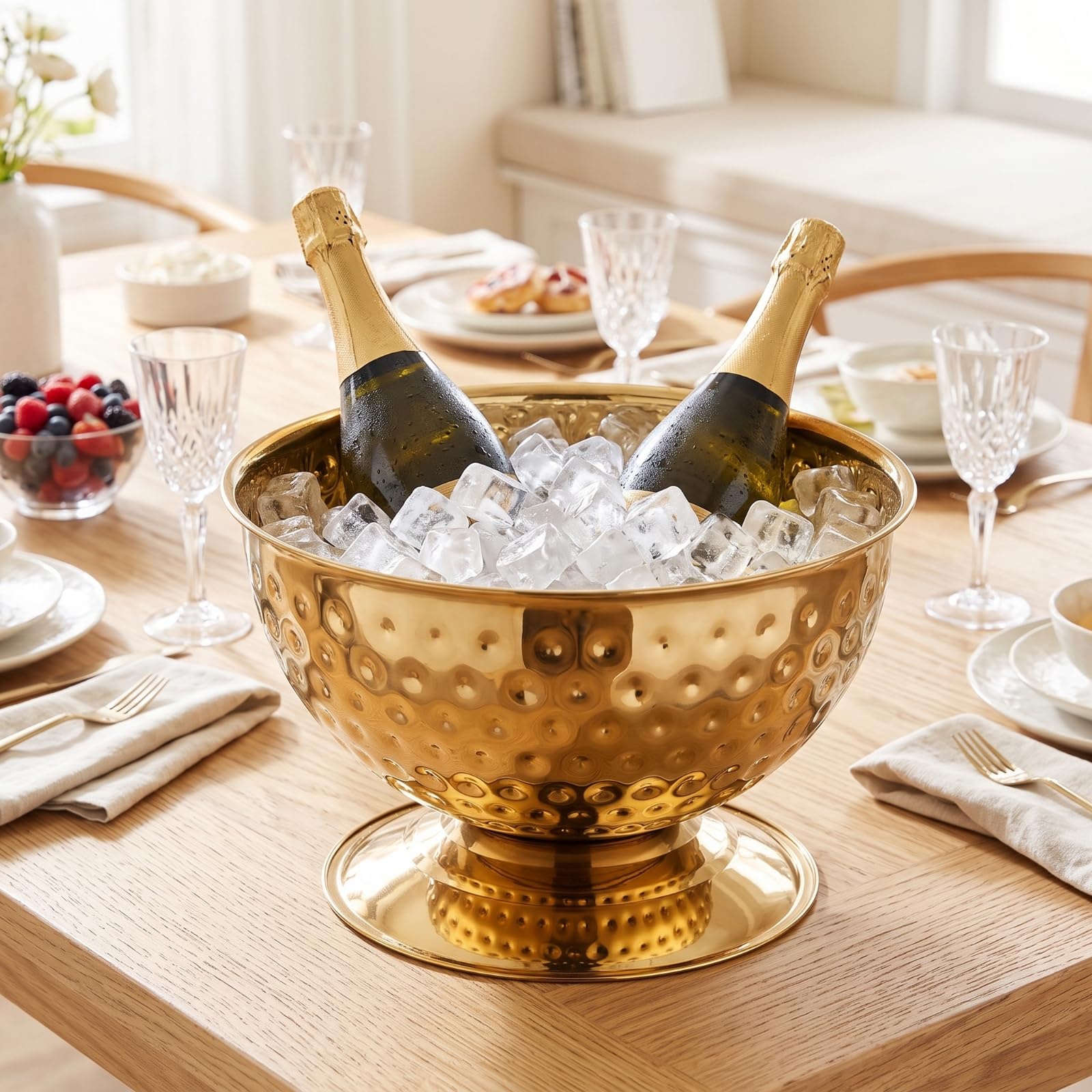Cubitera para Champán Cubo de Hielo Cubeta para Bebidas Barril de Vino Fabricada en Acero Inoxidable con Acabado Liso Que Reduce la Condensación y, Plateado
