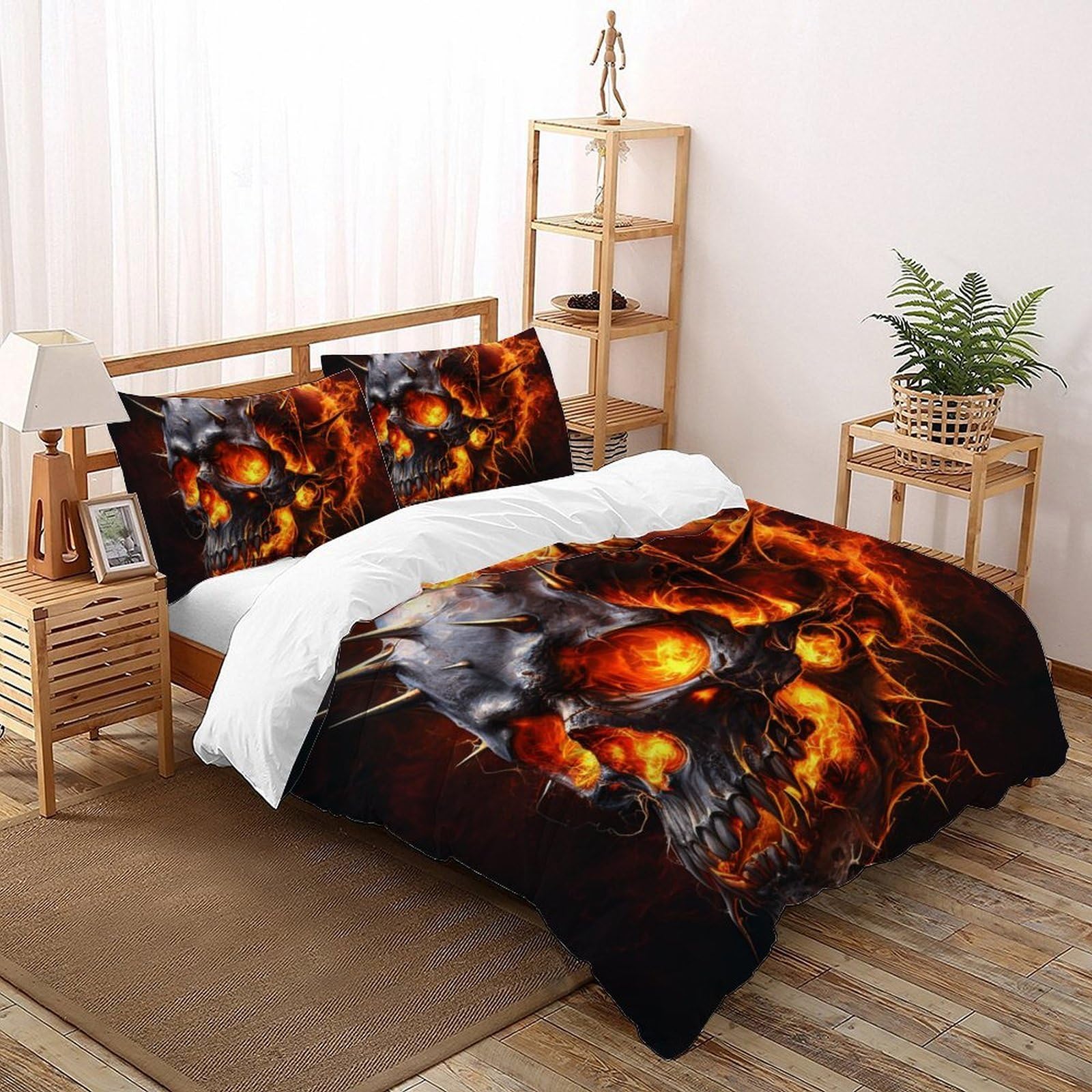 Housse de couette 3D crâne rouge Super King 260x220cm avec 2 taies