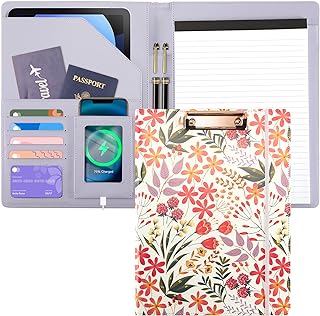 Padfolio for Women PU Leather Portfolio Cute Binder Foldable Recipe Clip...