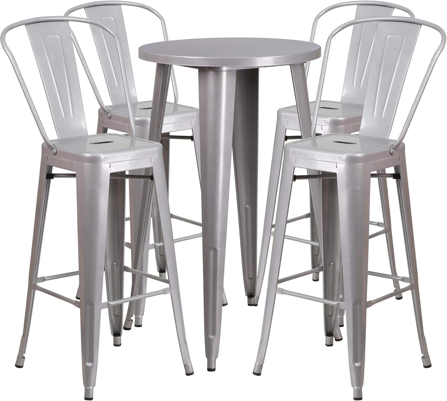 Flash Furniture Commercial Grade 24" Round Silver Metal Indoor-Outdoor Bar Table Set with 4 Cafe Stools