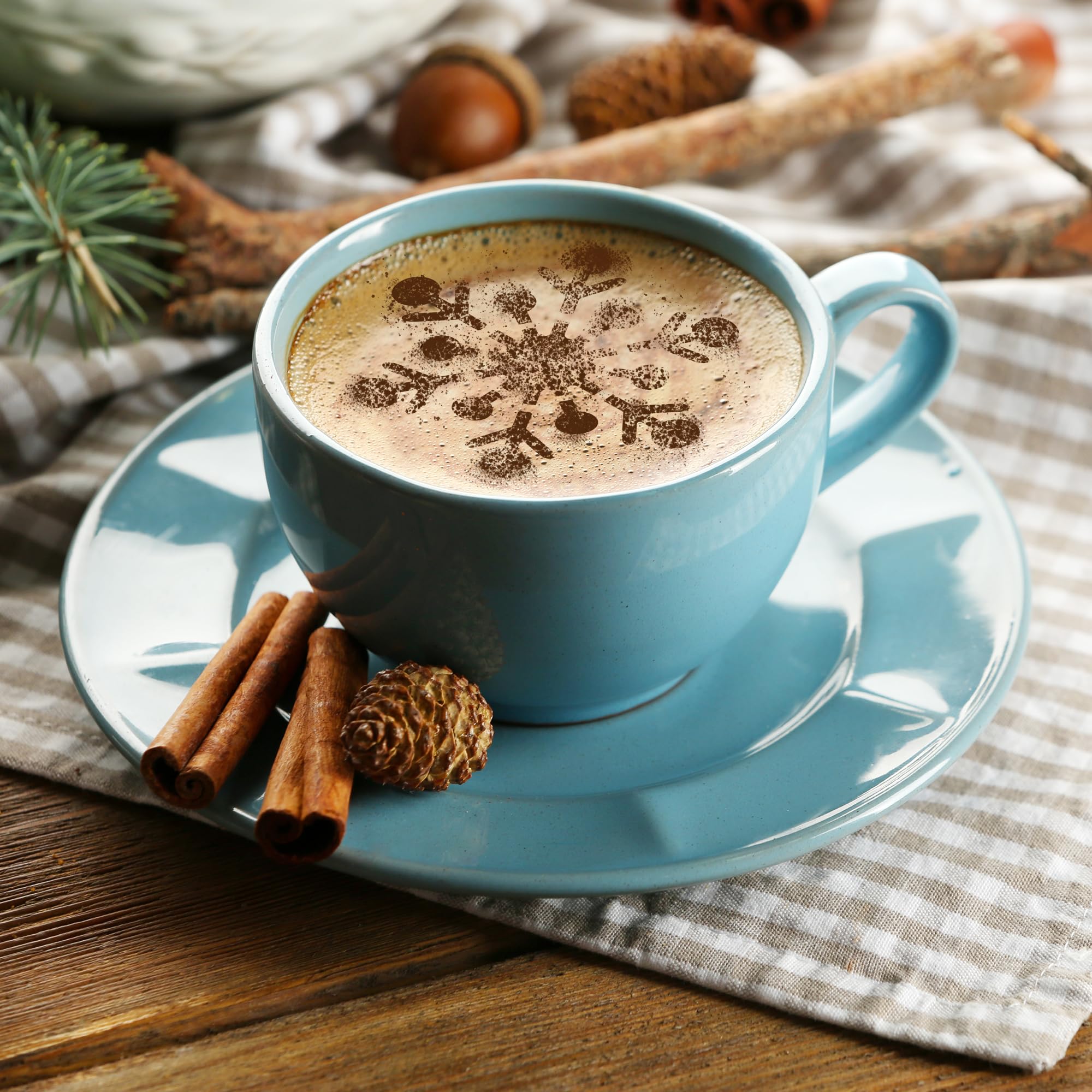NAKLEO Coffee Stencils and Cookies Decoration 14Pcs 7x7 and 11x11cm, Reusable Plastic Baking Templates, Winter Snowflake Snow - Image 2