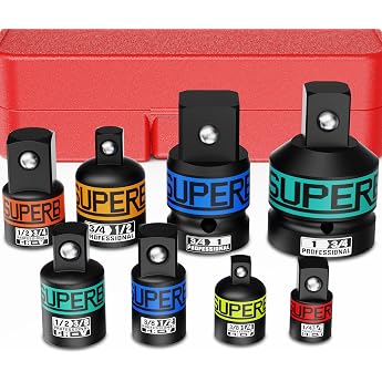 8-Piece Impact Adapter Set 1/4 Inch 3/8 Inch 1/2 Inch 3/4 Inch 1 Inch Power Socket Adapter Chrome Vanadium Steel Impact Wrench Adapter for Impact Wrench