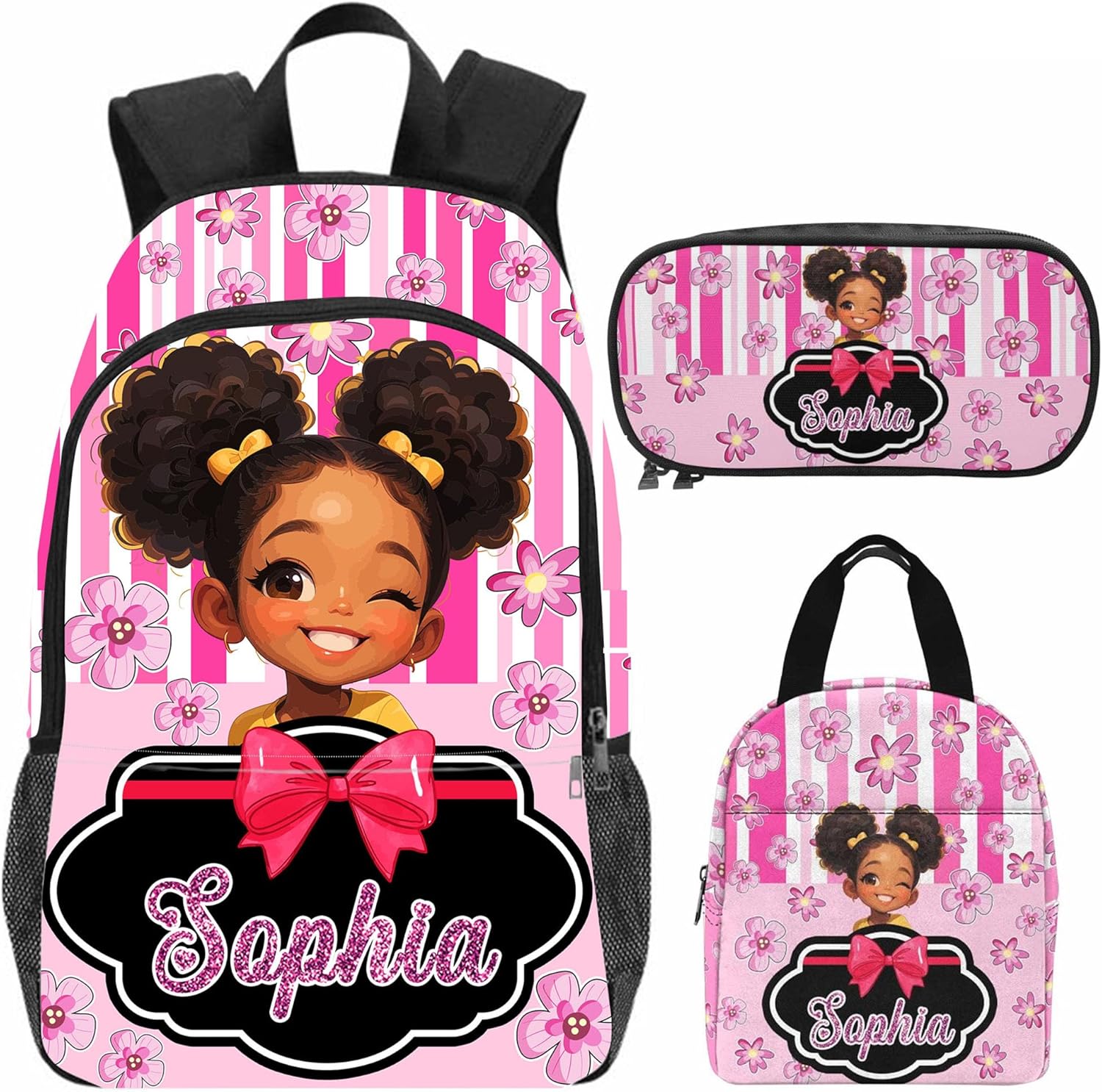 Custom Kids Backpack for Girls Personalized School Backpacks with Name Customized School Bookbag with Lunch Box Toddler Schoolbag for Daughter Niece Fashion Unique Gift for Preschool Kindergarten