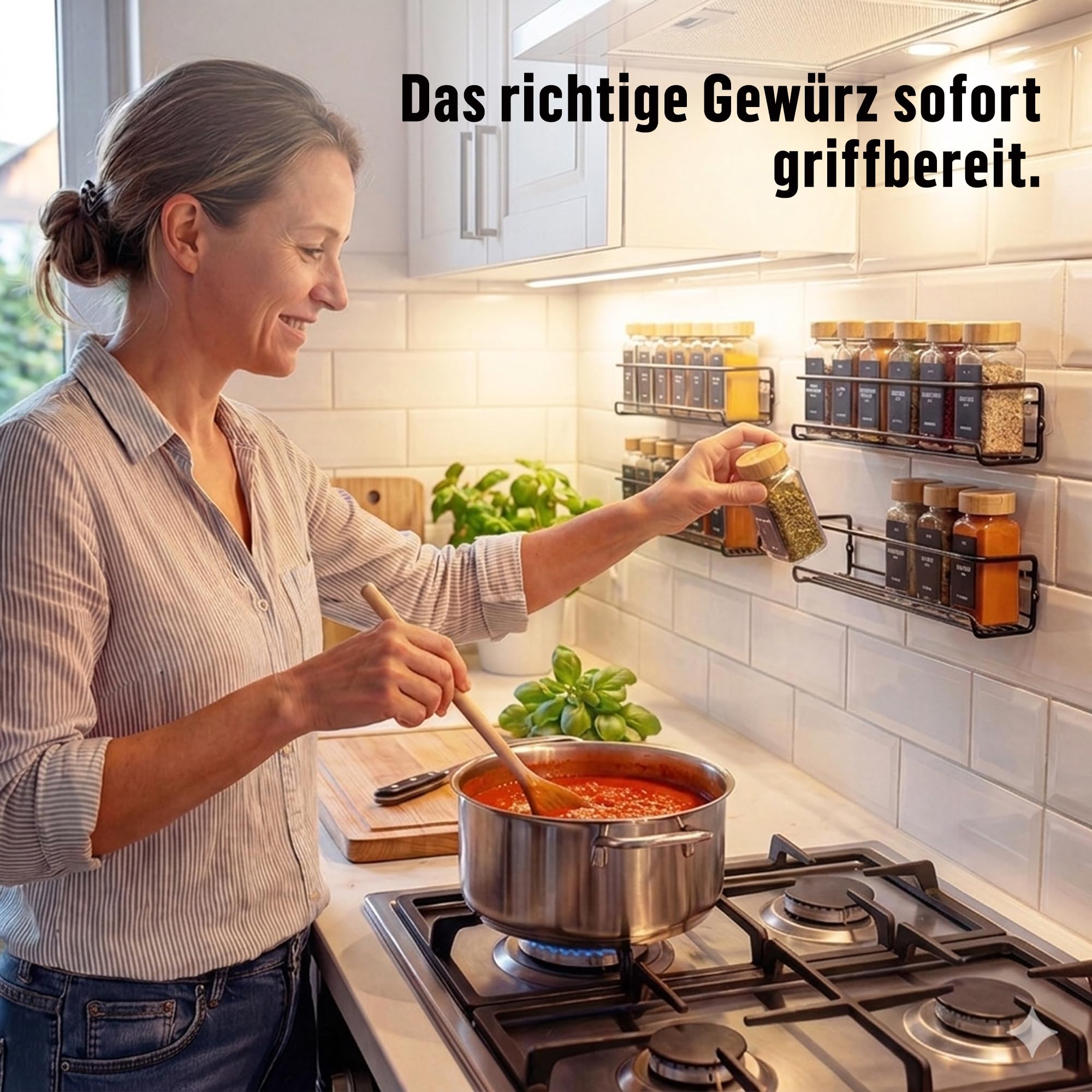 Deco haus® Gewürzregal Wand ohne Bohren [MIT 24 GEWÜRZGLÄSER & ETIKETTEN] - Gewürzregal Hängend 4er Set - Gewürzhalter Wand - Gewürzregale Schranktür zum Kleben - Spice Rack Organizer