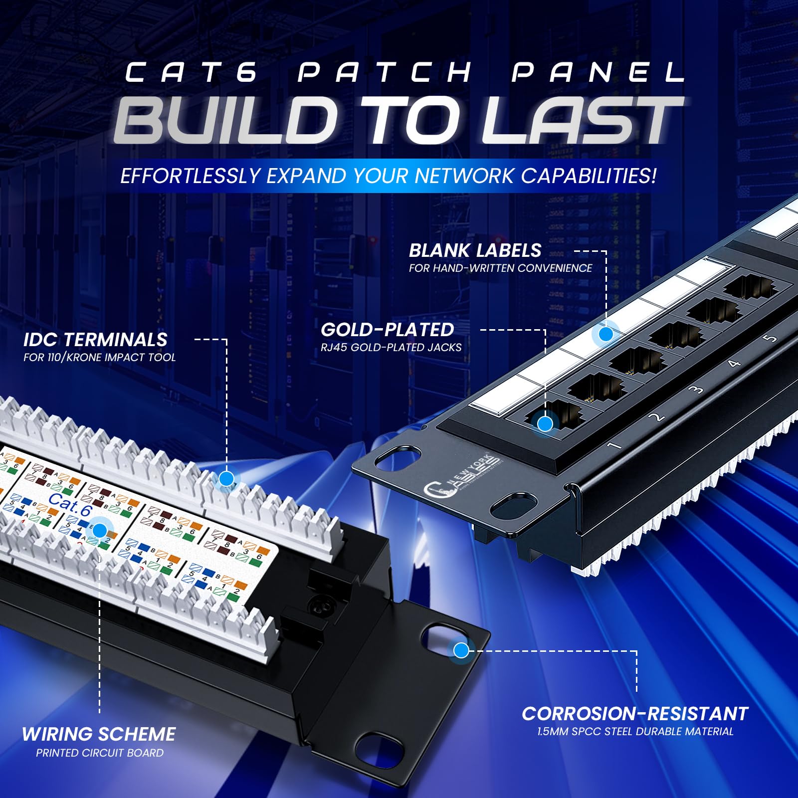 Pannello patch RJ45 Cat6 UTP 24 porte montaggio a parete o rackmount