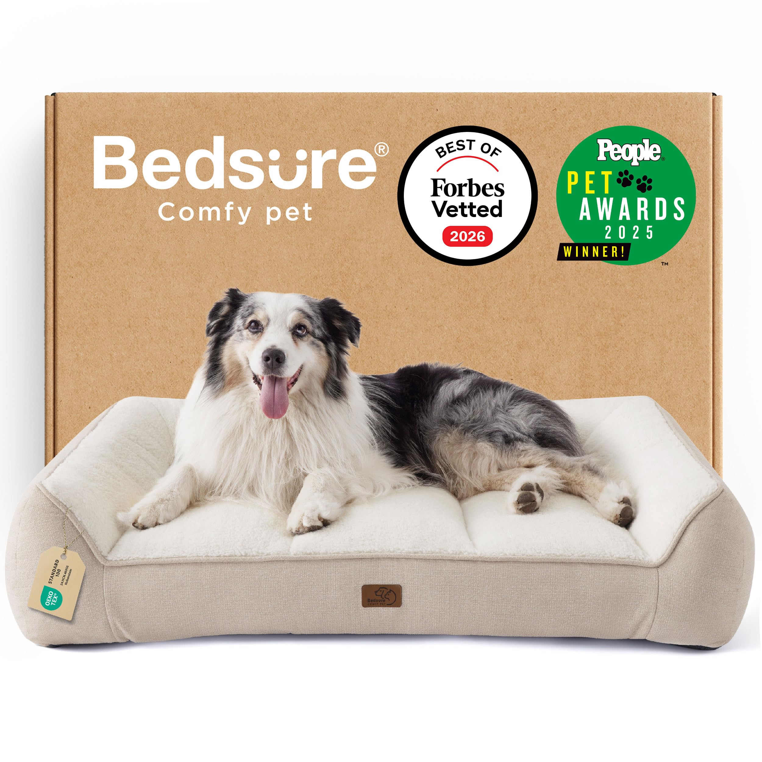 BEDSURE Hundebett Grosse Hunde, 89x63/96x71/106x76/122x89cm Dunkelgrau/Braun/Creme