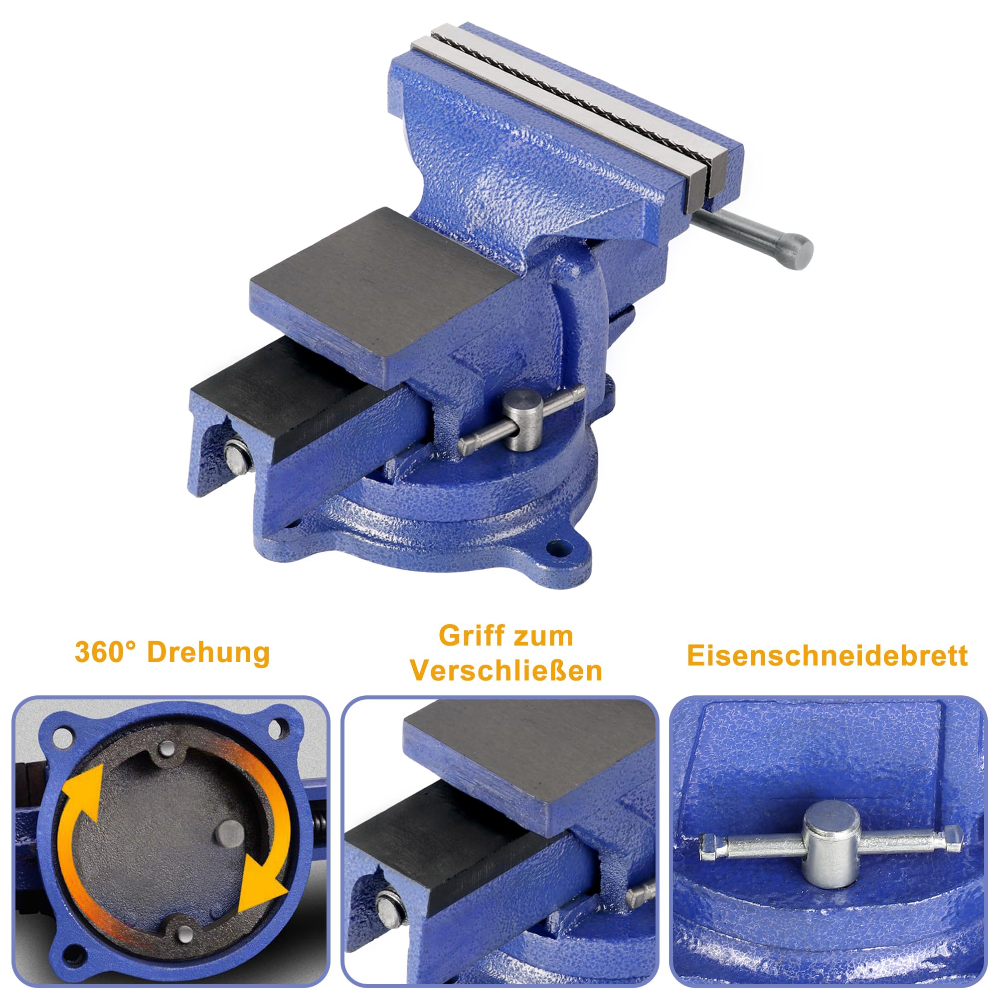 Nisorpa Morsa da Banco 125 mm,Fresatrice di Serraggio con Base Girevole a 360 Gradi,morsa da tavolo Realizzato in ghisa,morsa da banco vinavil（blu）