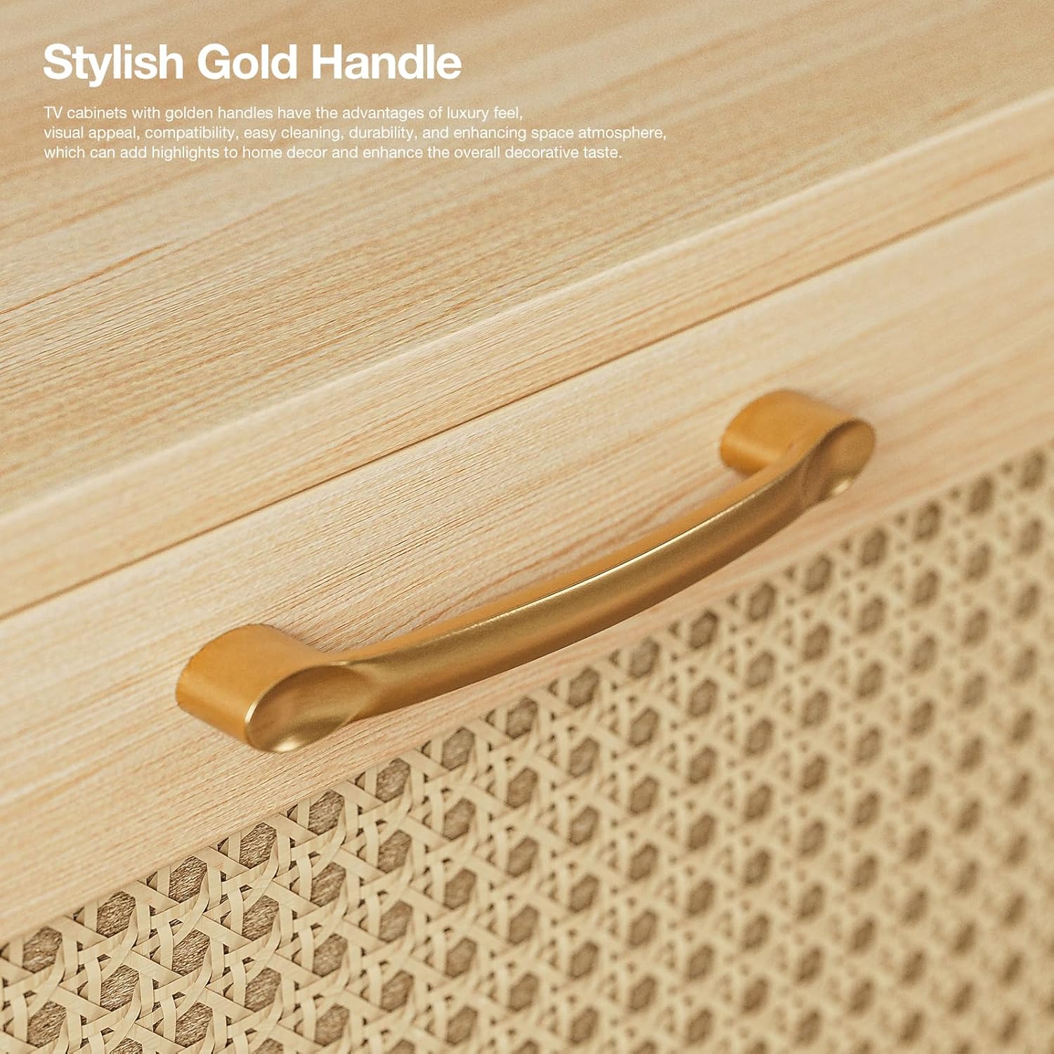 IKIFLY Floating TV Stand for 75 Inch TV, Mid Century Modern Center TV Stand w/Rattan Door, Wall Mounted TV Cabinet for Living Room, Entertainment Media Console Large Storage TV Shelfs Wood