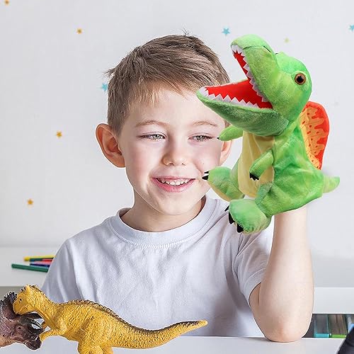 Miniatura 6 de Cuteoy Juguete de peluche de espinosaurio de mano, juguete de peluche con boca abierta y movible, juego de rol creativo, narración de historias,