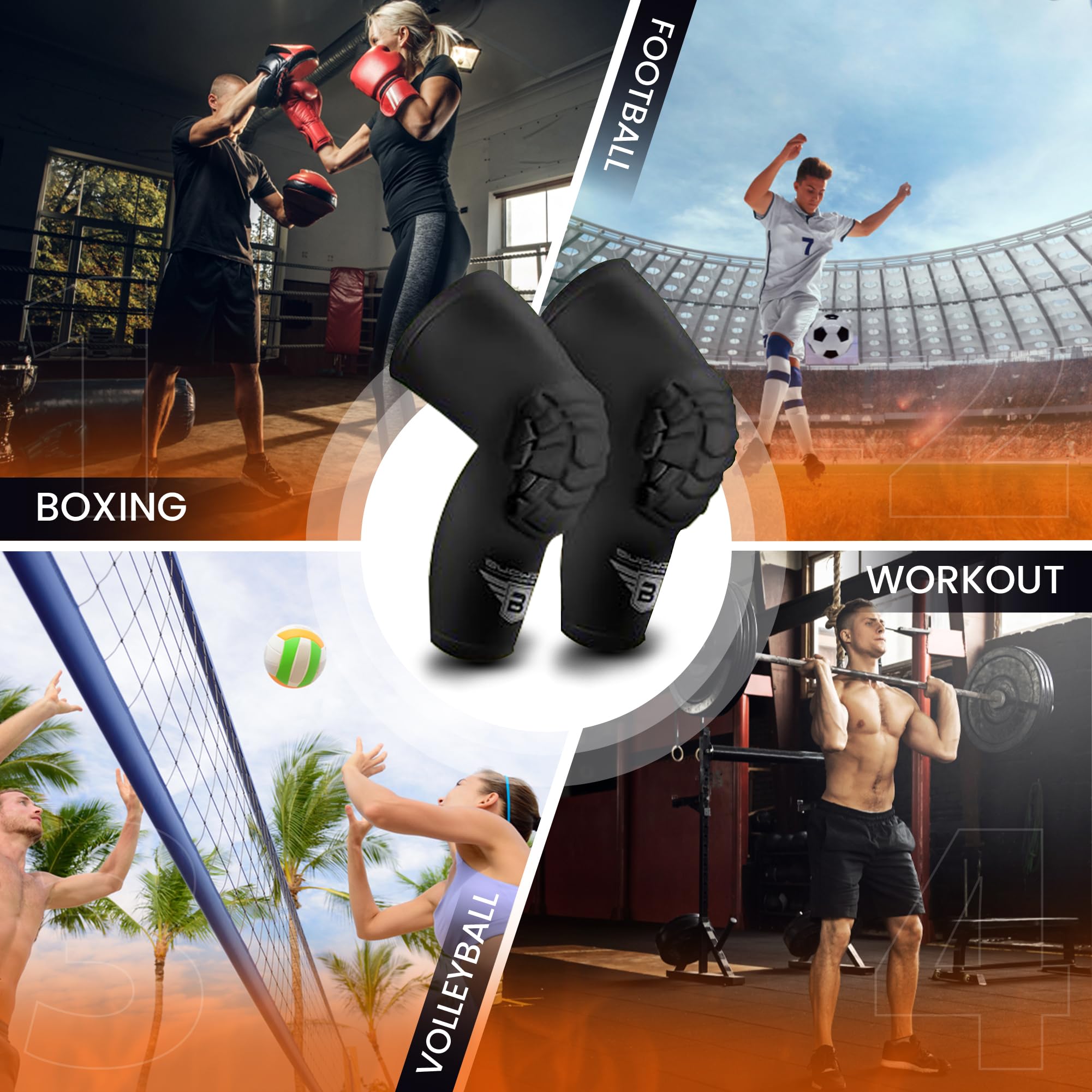 Bucwild Sports Knee Pads/Padded Compression Pro Knee Sleeves (1 Pair) Youth & Adult Sizes - Basketball Wrestling Volleyball Black White Red Blue