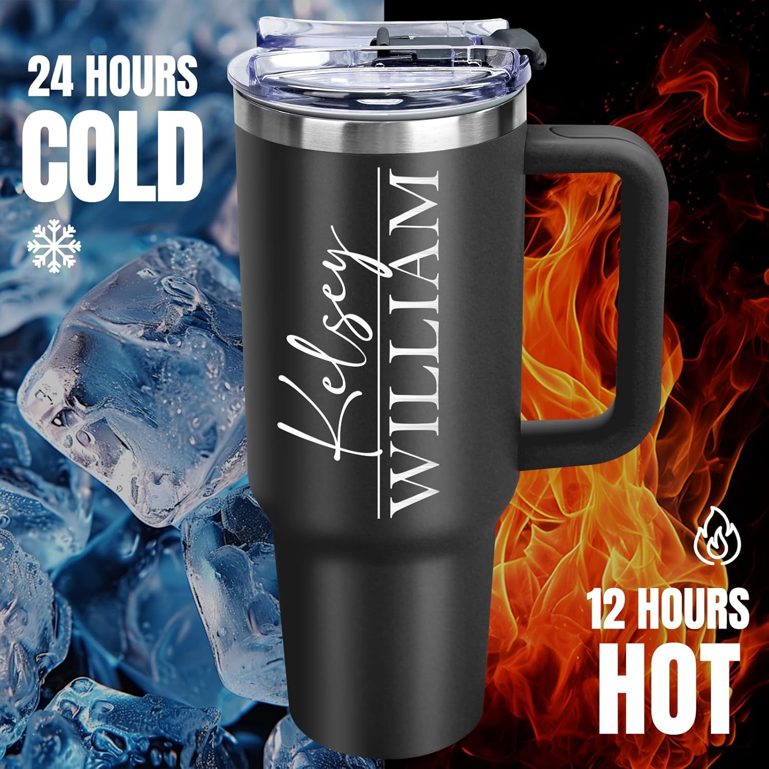 Personalized Tumblers with Engraved Name - Made in USA, Personalized Birthday Gifts for Men Women, Custom 40oz Stainless Steel Coffee Tumbler with Lids and Straws, Custom Travel Cup (40oz Tumbler)