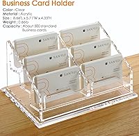 Vista 2 de SANRUI Tarjetero acrílico para escritorio, soporte de exhibición transparente con 6 ranuras, capacidad para 300 tarjetas, soporte horizontal
