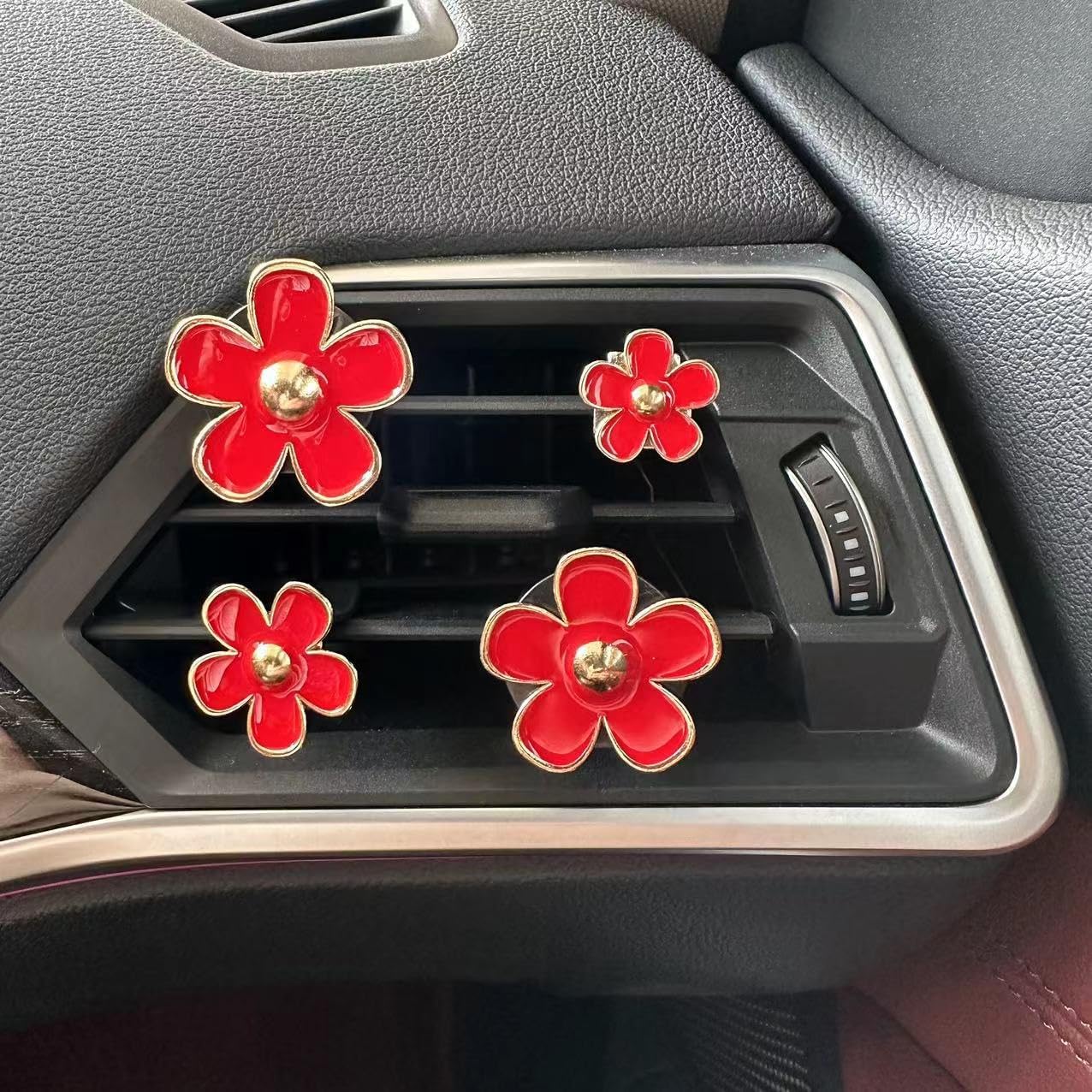 4 Pcs Daisy Flower Car Air Vent Clips with Fragrance Pads, Red image 5