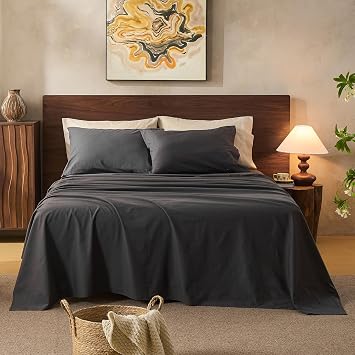 100% Linen Sheets Queen Size,Breathable & Durable 4-Piece Bed Flax Sheet Set,Soft All-Season Bedding for Hot Sleepers 16" Deep Pocket Oeko-TEX Certified,Queen, Dark Grey