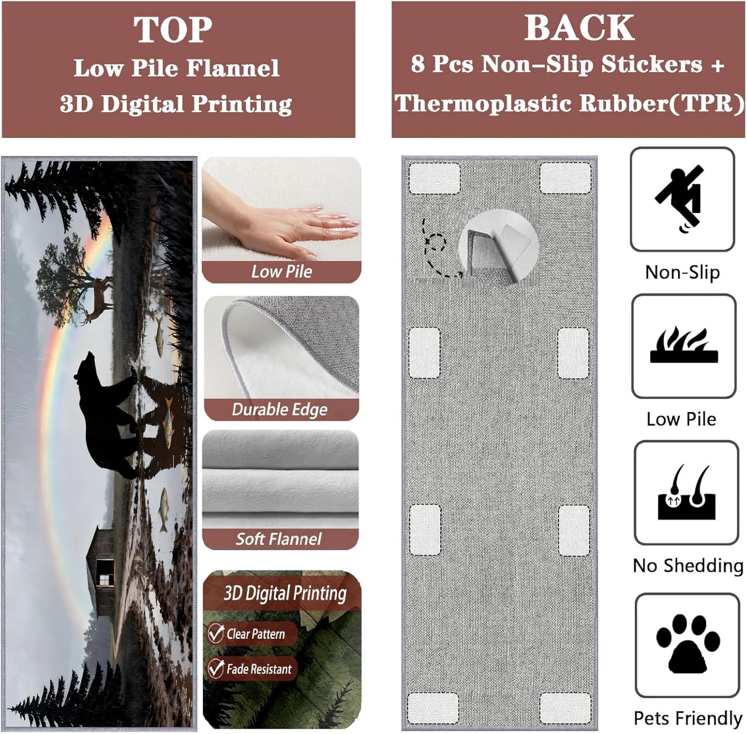 Native American Runner Rug,2.6x10ft,Rustic Decor Bear Print Entrance Rug, Fade Resistant Non-Shedding Non-Slip Carpets, Foldable Machine Washable Absorbent Floor Mat for Front Porch-Bb15